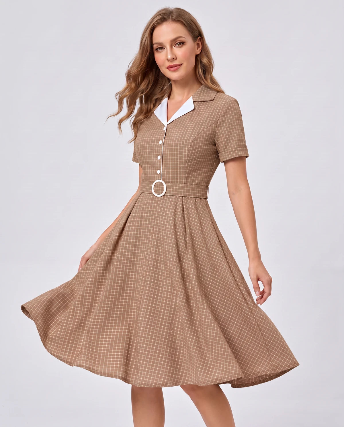 Amarantelle Midi Dresses — Brown | SKU: SD-53987-brown-XS,SD-53987-brown-S,SD-53987-brown-M,SD-53987-brown-L,SD-53987-brown-XL,SD-53987-brown-2XL