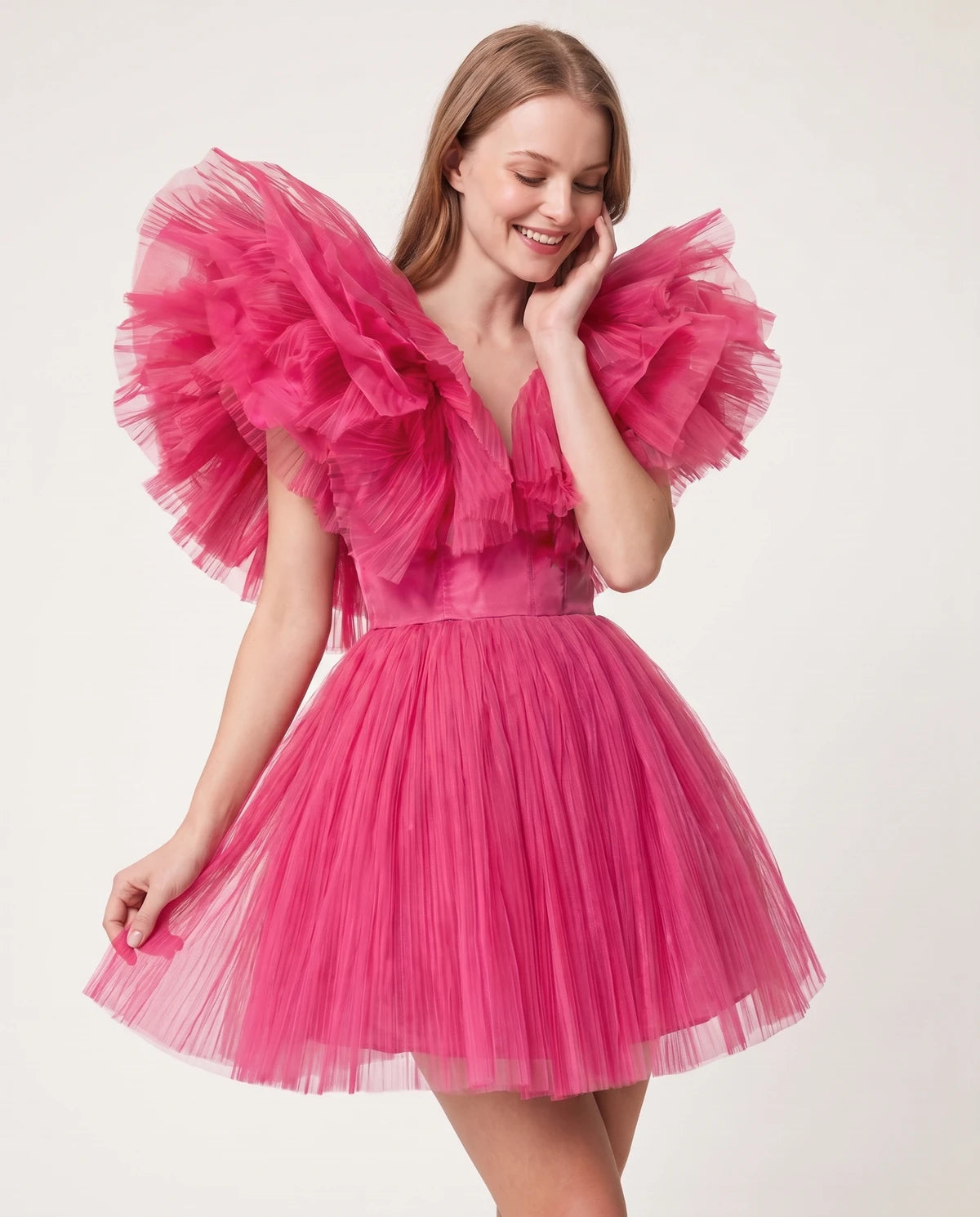 Amorelle Mini Dress — Fuchsia | SKU: SD-41404-fuchsia-XS,SD-41404-fuchsia-S,SD-41404-fuchsia-M,SD-41404-fuchsia-L,SD-41404-fuchsia-XL