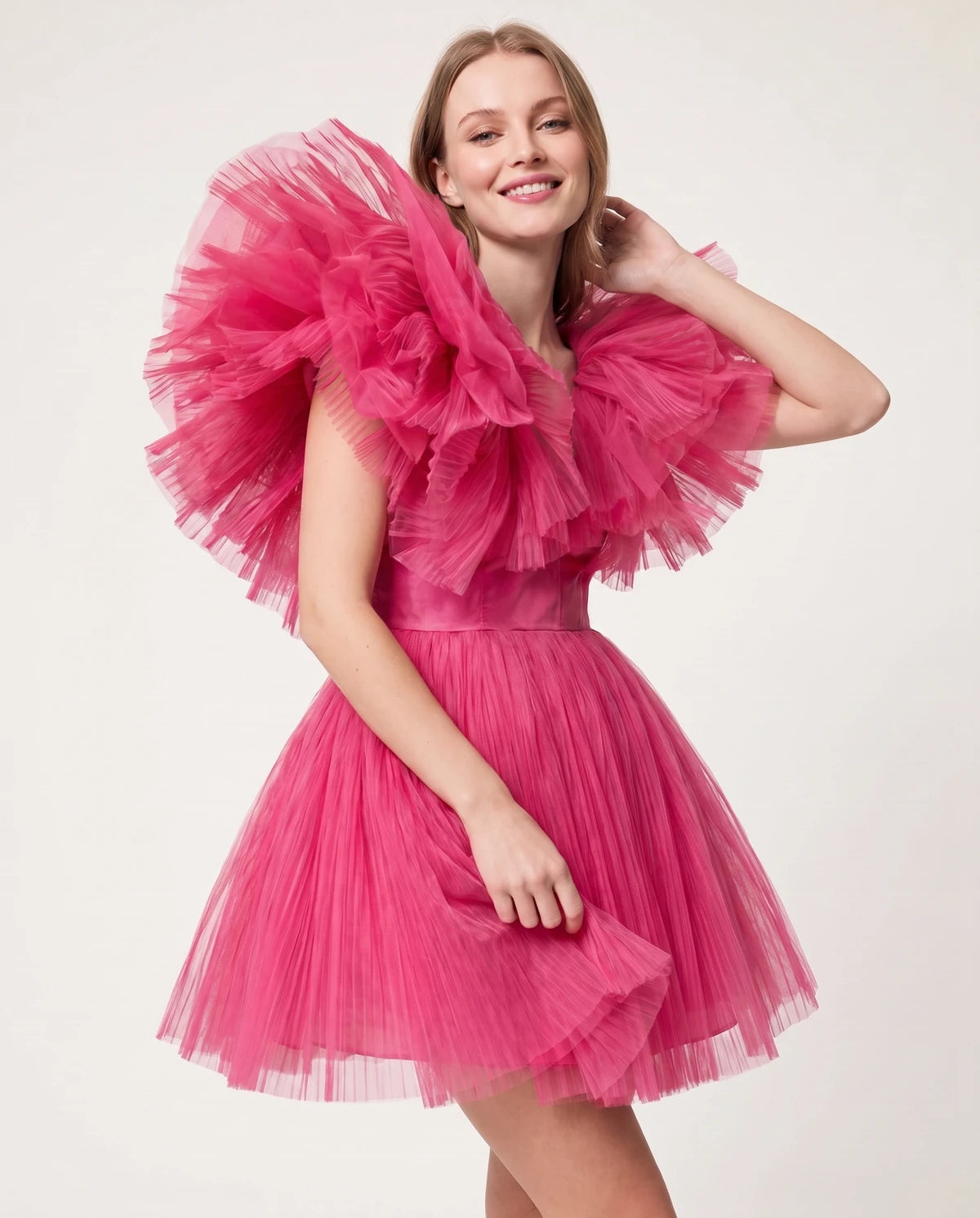 Amorelle Mini Dress — Fuchsia | SKU: SD-41404-fuchsia-XS,SD-41404-fuchsia-S,SD-41404-fuchsia-M,SD-41404-fuchsia-L,SD-41404-fuchsia-XL