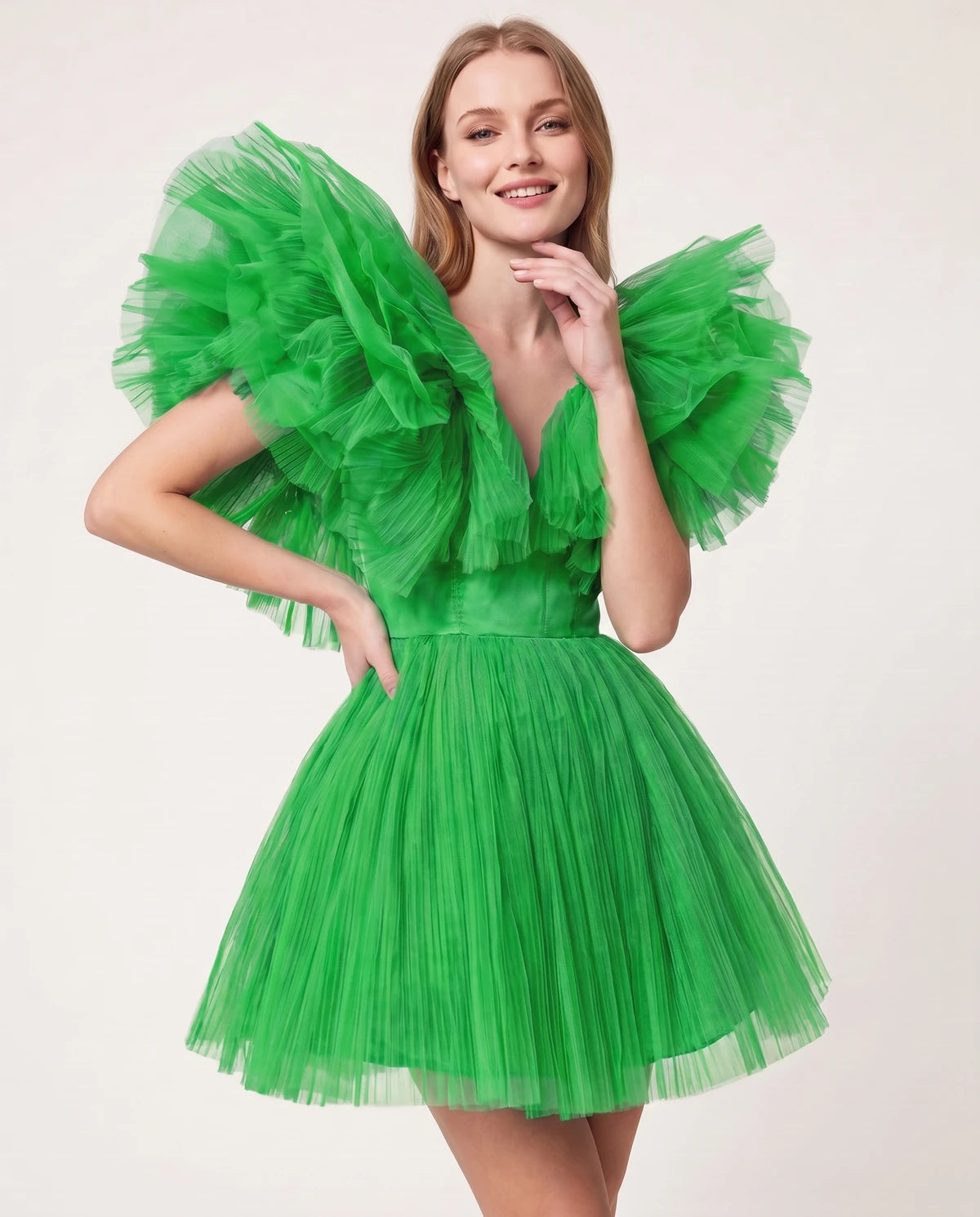 Amorelle Mini Dress — Grass | SKU: SD-41404-grass-XS,SD-41404-grass-S,SD-41404-grass-M,SD-41404-grass-L,SD-41404-grass-XL