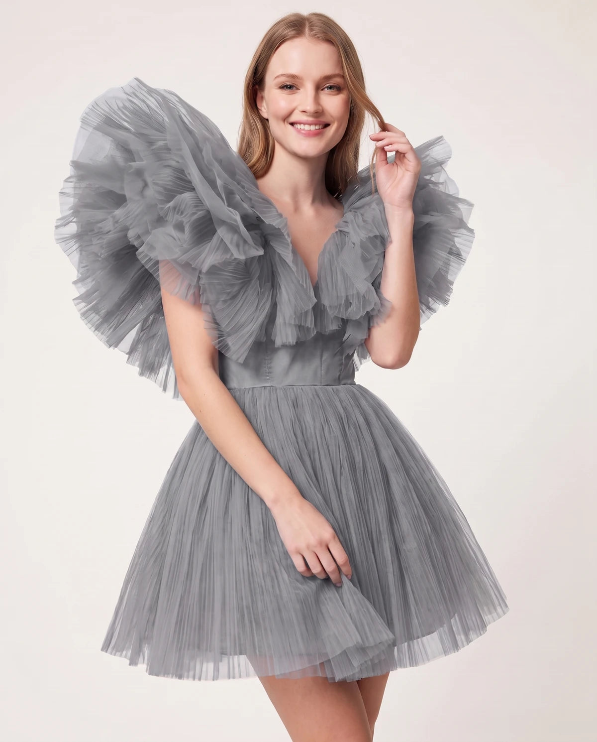 Amorelle Mini Dress — Grey | SKU: SD-41404-grey-XS,SD-41404-grey-S,SD-41404-grey-M,SD-41404-grey-L,SD-41404-grey-XL