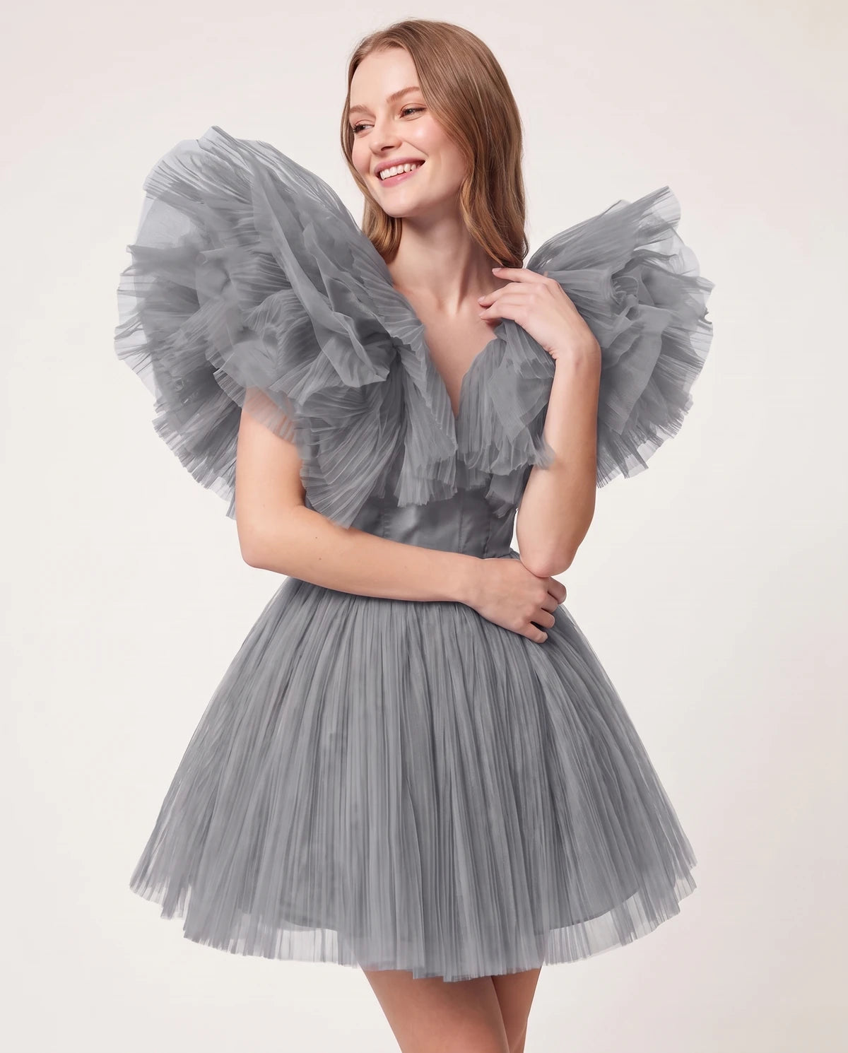 Amorelle Mini Dress — Grey | SKU: SD-41404-grey-XS,SD-41404-grey-S,SD-41404-grey-M,SD-41404-grey-L,SD-41404-grey-XL