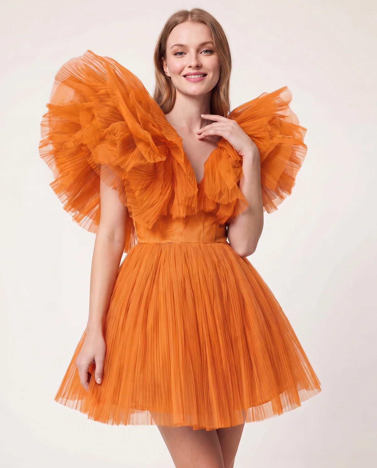 Amorelle Mini Dress — Orange | SKU: SD-41404-orange-XS,SD-41404-orange-S,SD-41404-orange-M,SD-41404-orange-L,SD-41404-orange-XL