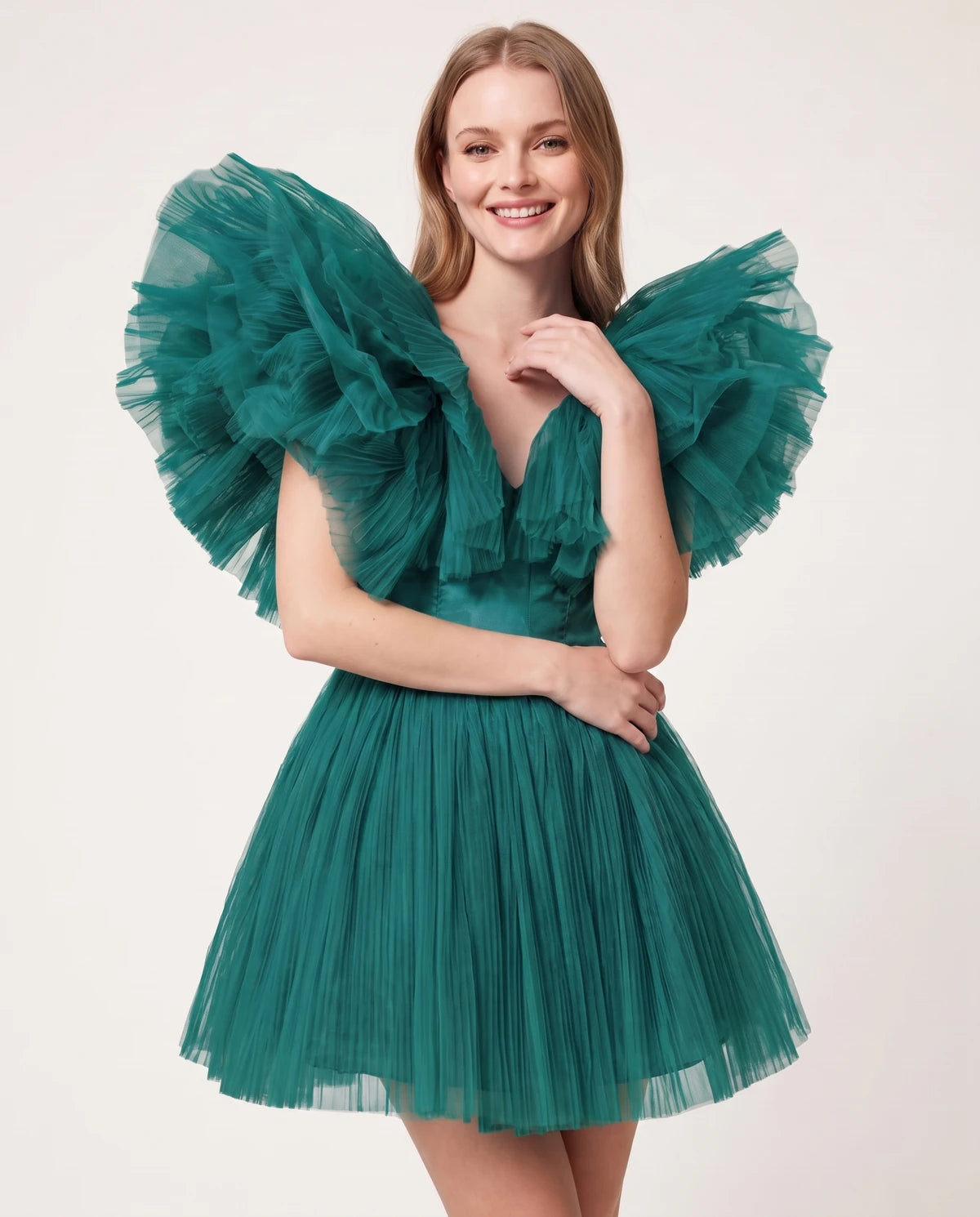 Amorelle Mini Dress — Peacock | SKU: SD-41404-peacock-XS,SD-41404-peacock-S,SD-41404-peacock-M,SD-41404-peacock-L,SD-41404-peacock-XL