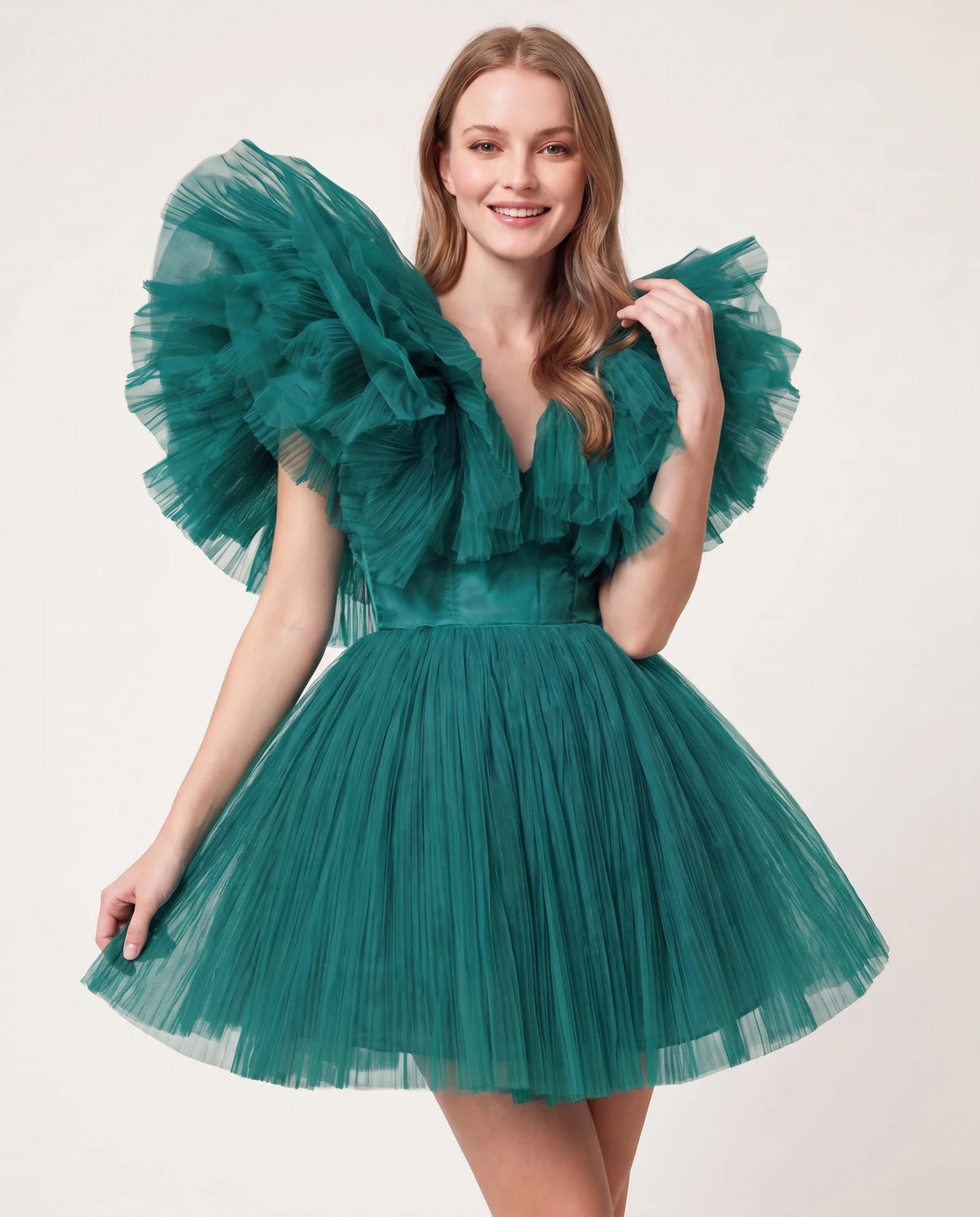 Amorelle Mini Dress — Peacock | SKU: SD-41404-peacock-XS,SD-41404-peacock-S,SD-41404-peacock-M,SD-41404-peacock-L,SD-41404-peacock-XL