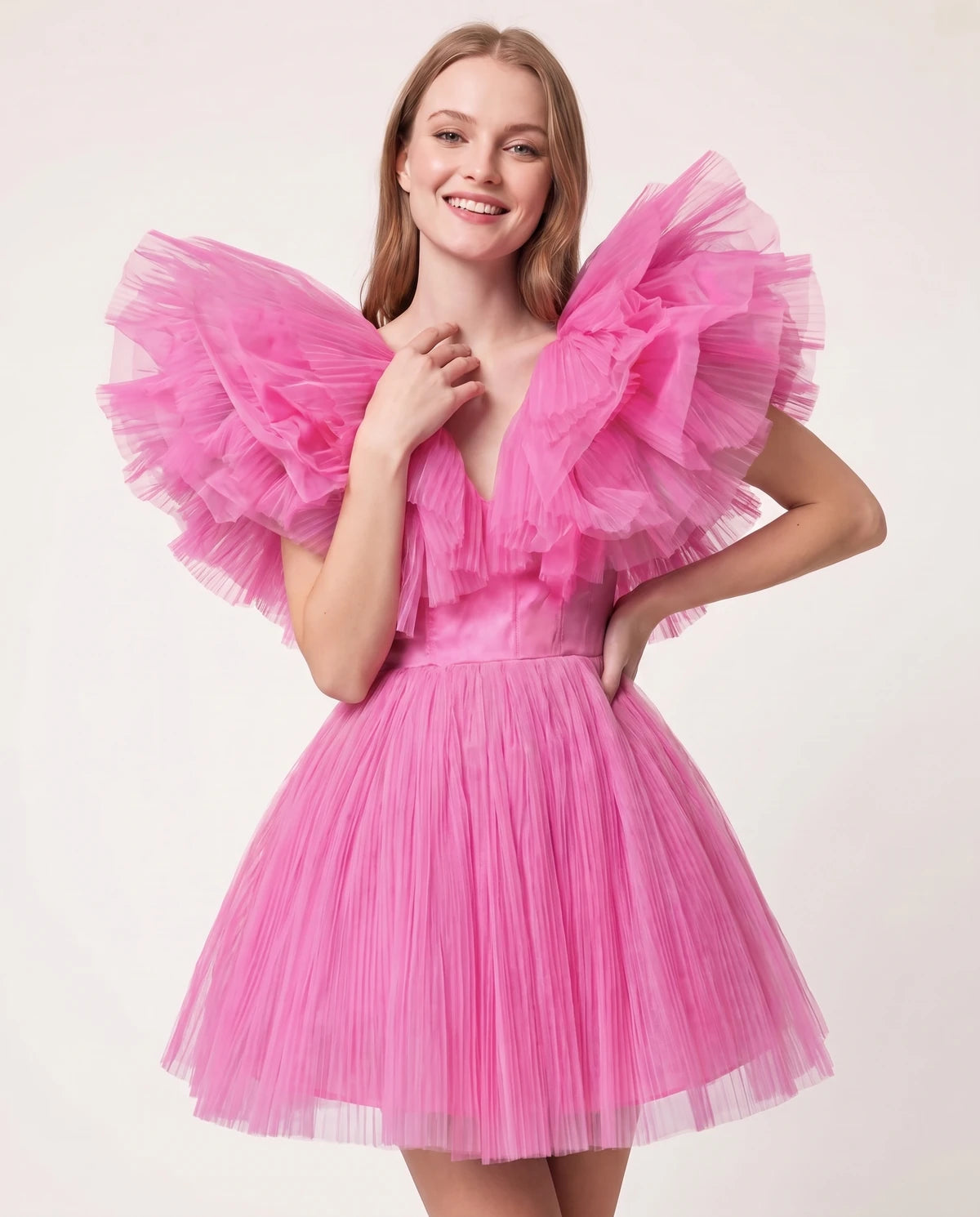 Amorelle Mini Dress — Pink | SKU: SD-41404-pink-XS,SD-41404-pink-S,SD-41404-pink-M,SD-41404-pink-L,SD-41404-pink-XL