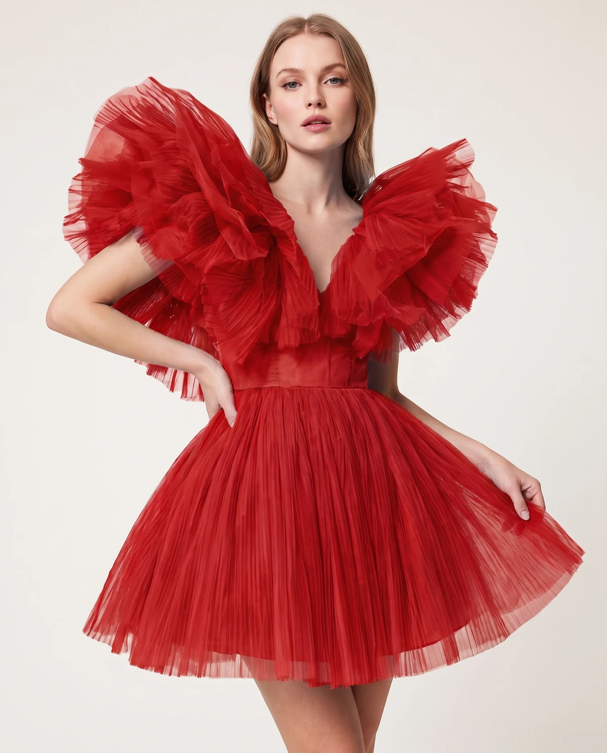 Amorelle Mini Dress — Red | SKU: SD-41404-red-XS,SD-41404-red-S,SD-41404-red-M,SD-41404-red-L,SD-41404-red-XL