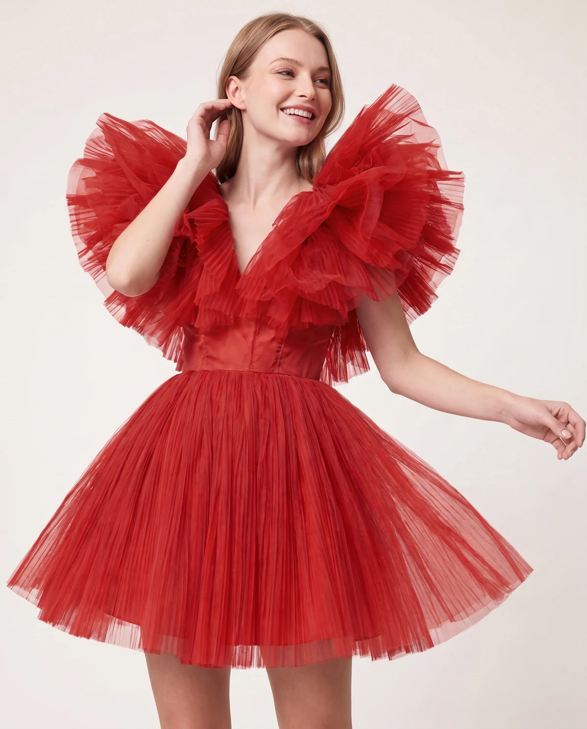 Amorelle Mini Dress — Red | SKU: SD-41404-red-XS,SD-41404-red-S,SD-41404-red-M,SD-41404-red-L,SD-41404-red-XL