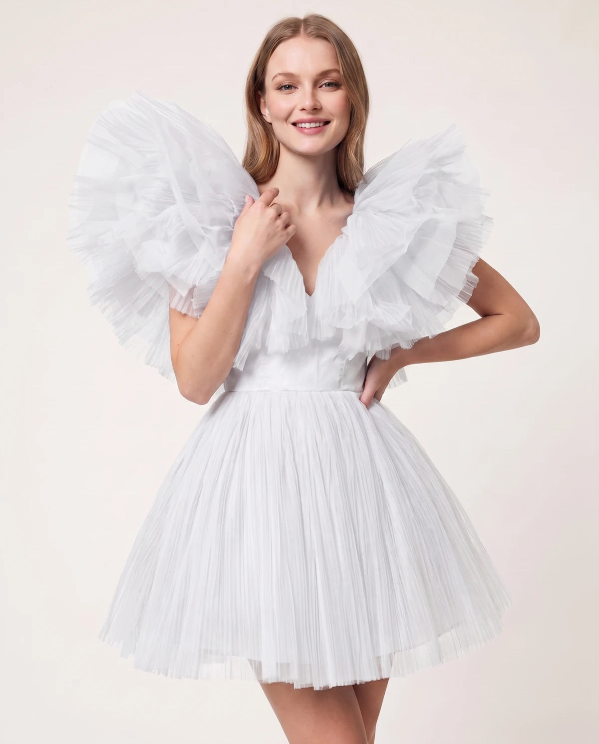 Amorelle Mini Dress — White | SKU: SD-41404-white-XS,SD-41404-white-S,SD-41404-white-M,SD-41404-white-L,SD-41404-white-XL