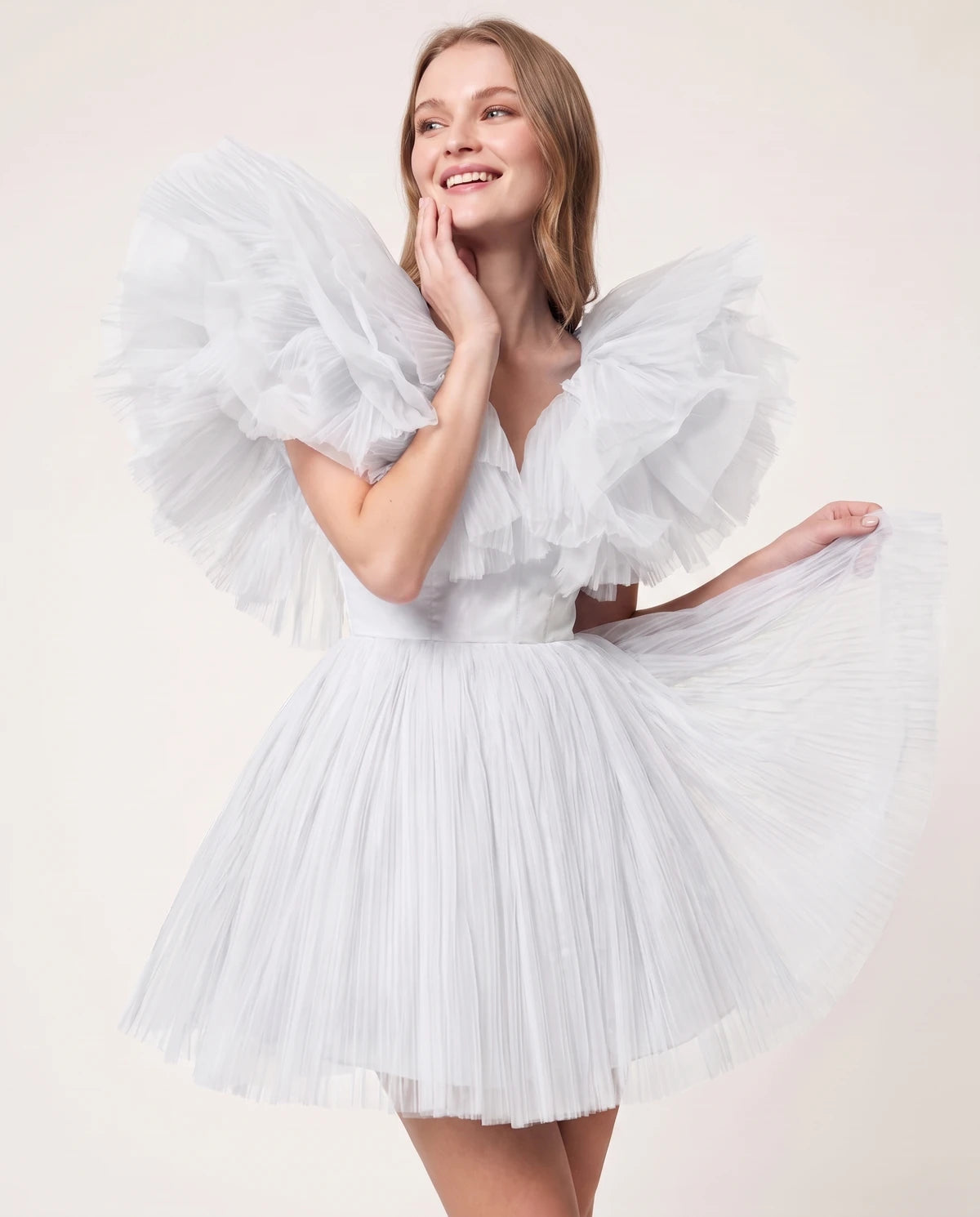 Amorelle Mini Dress — White | SKU: SD-41404-white-XS,SD-41404-white-S,SD-41404-white-M,SD-41404-white-L,SD-41404-white-XL