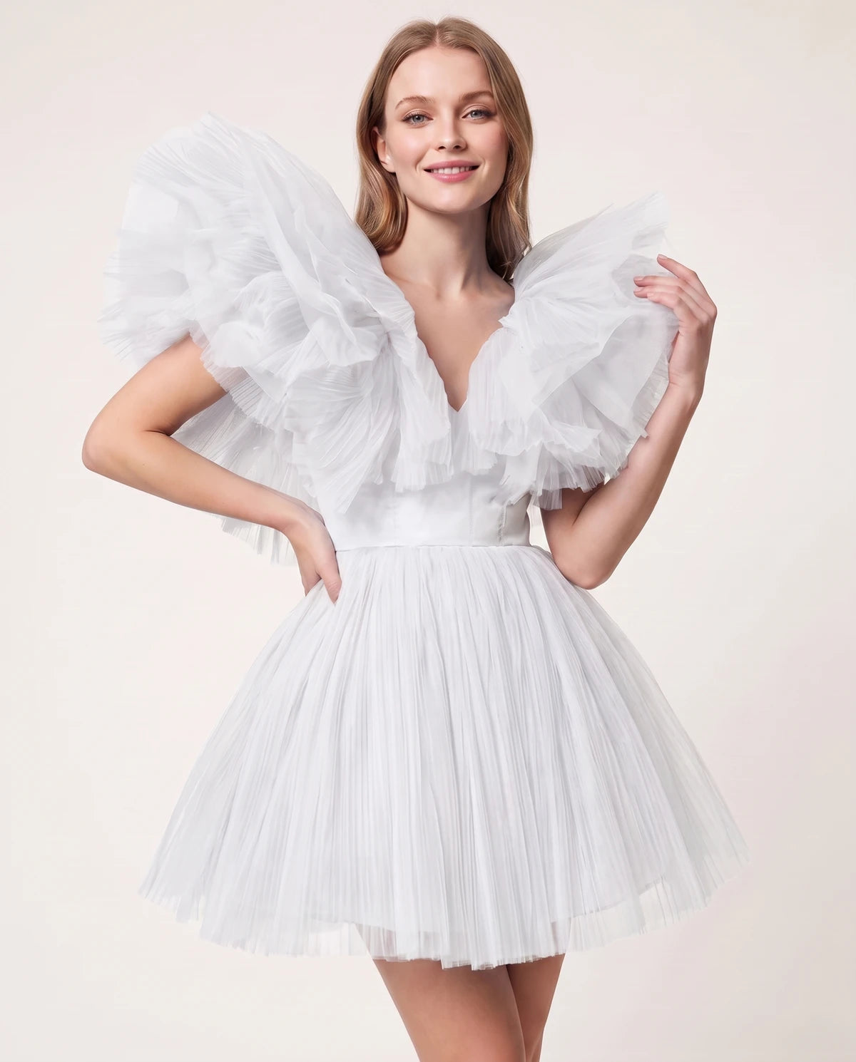 Amorelle Mini Dress — White | SKU: SD-41404-white-XS,SD-41404-white-S,SD-41404-white-M,SD-41404-white-L,SD-41404-white-XL