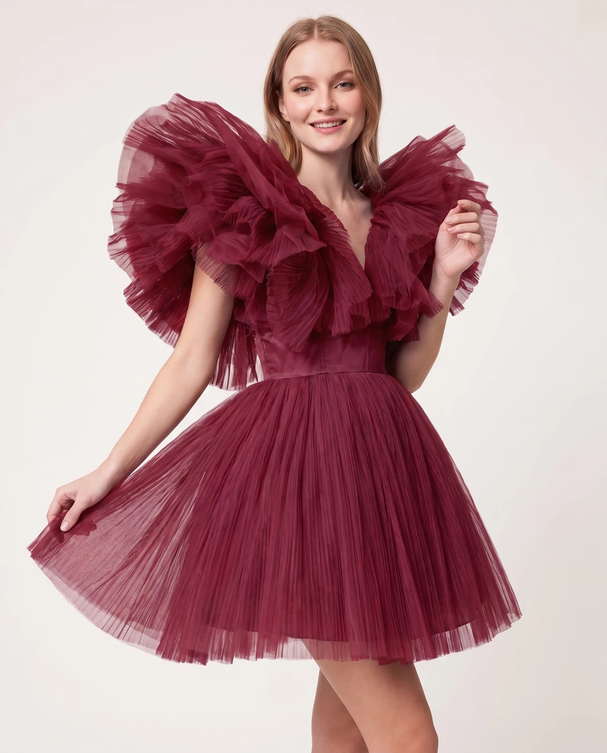 Amorelle Mini Dress — Wine | SKU: SD-41404-wine-XS,SD-41404-wine-S,SD-41404-wine-M,SD-41404-wine-L,SD-41404-wine-XL