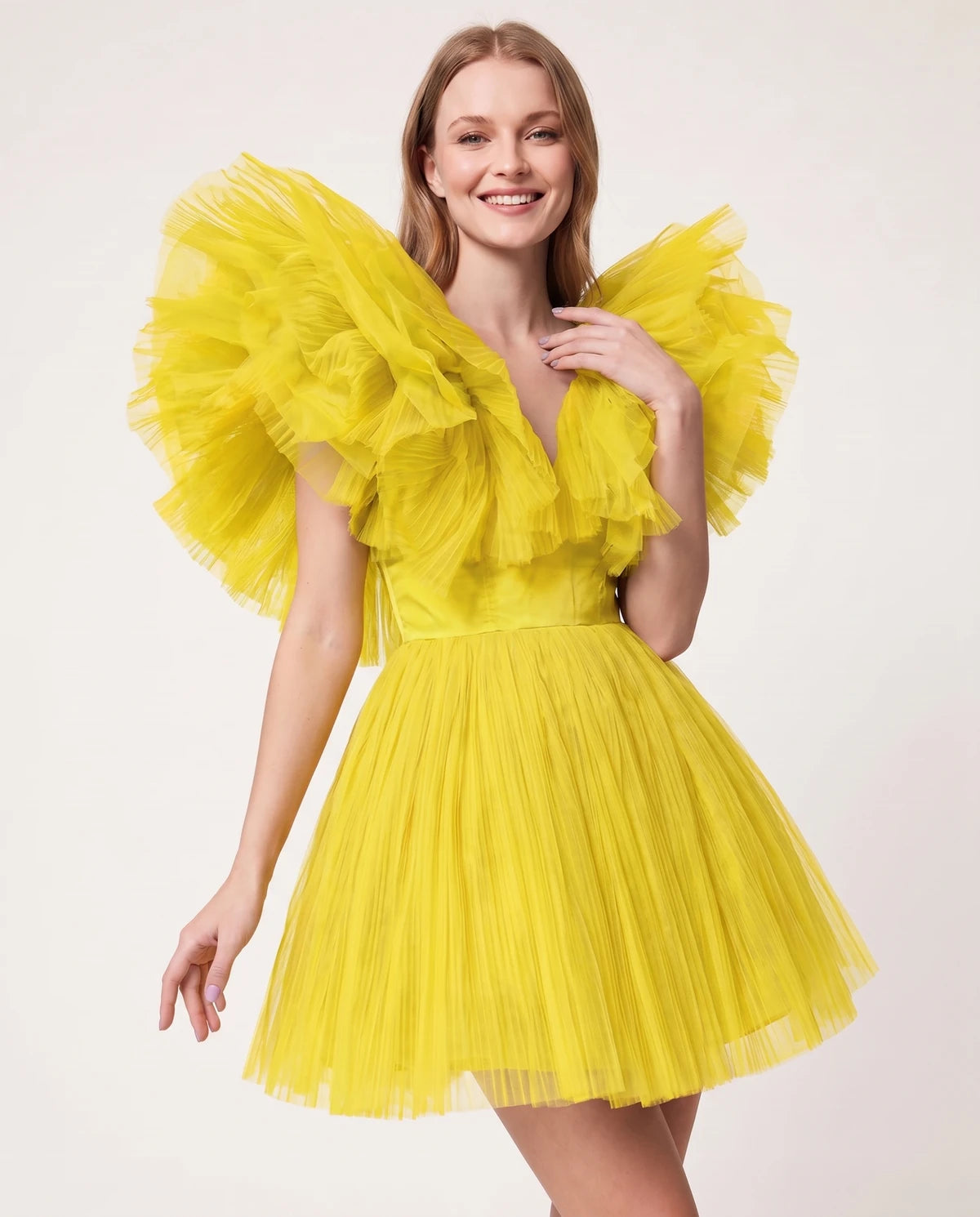 Amorelle Mini Dress — Yellow | SKU: SD-41404-yellow-XS,SD-41404-yellow-S,SD-41404-yellow-M,SD-41404-yellow-L,SD-41404-yellow-XL