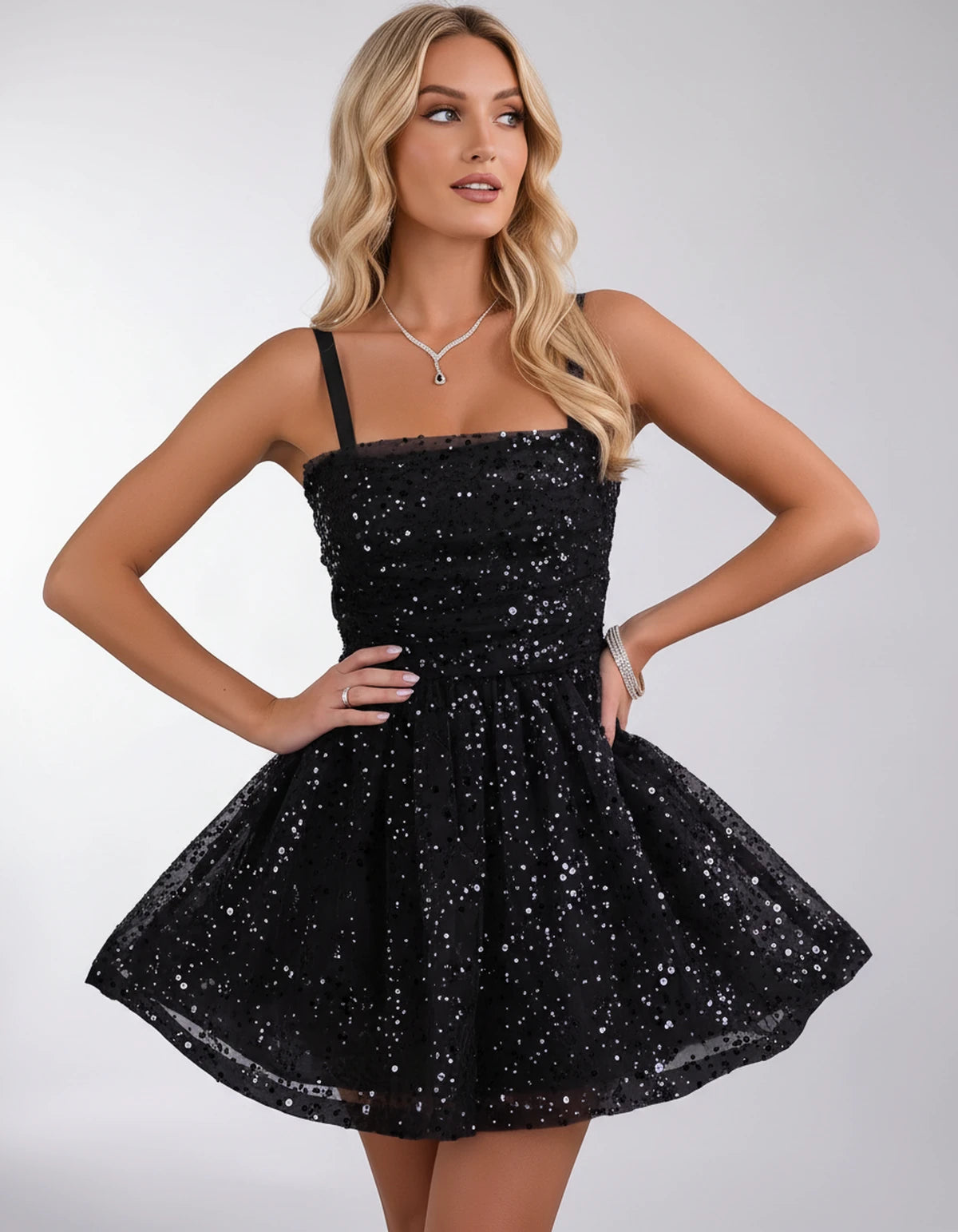 Angelique Mini Dress — Black | SKU: SD-29663-black-2,SD-29663-black-4,SD-29663-black-6,SD-29663-black-8,SD-29663-black-10,SD-29663-black-12,SD-29663-black-14,SD-29663-black-16,SD-29663-black-16W,SD-29663-black-18W,SD-29663-black-20W,SD-29663-black-22W