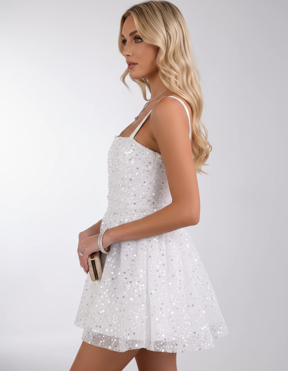 Angelique Mini Dress — White | SKU: SD-29663-white-2,SD-29663-white-4,SD-29663-white-6,SD-29663-white-8,SD-29663-white-10,SD-29663-white-12,SD-29663-white-14,SD-29663-white-16,SD-29663-white-16W,SD-29663-white-18W,SD-29663-white-20W,SD-29663-white-22W