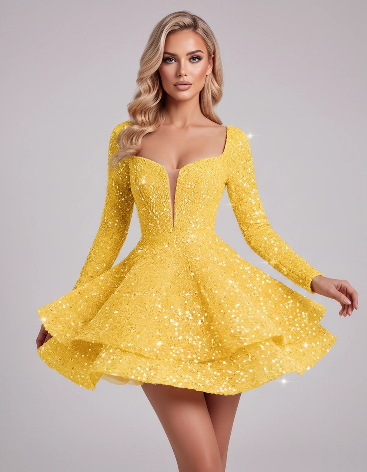 Annalise Mini Dress — Yellow | SKU: SD-60264-yellow-2,SD-60264-yellow-4,SD-60264-yellow-6,SD-60264-yellow-8,SD-60264-yellow-10,SD-60264-yellow-12,SD-60264-yellow-14,SD-60264-yellow-16,SD-60264-yellow-16W,SD-60264-yellow-18W,SD-60264-yellow-20W,SD-60264-yellow-22W