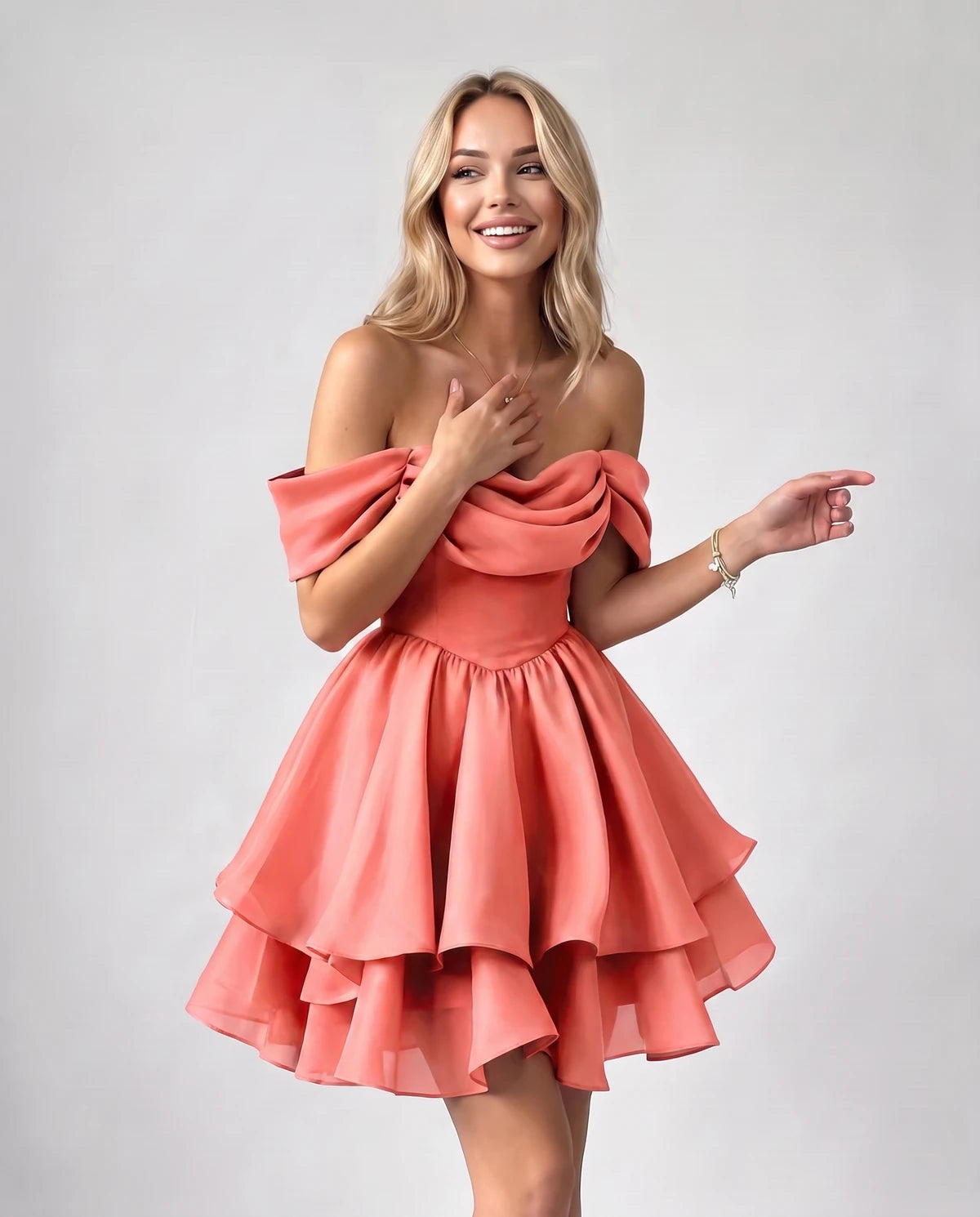 Anthea Mini Dress — Coral | SKU: SD-51983-coral-2,SD-51983-coral-4,SD-51983-coral-6,SD-51983-coral-8,SD-51983-coral-10,SD-51983-coral-12,SD-51983-coral-14,SD-51983-coral-16,SD-51983-coral-16W,SD-51983-coral-18 W,SD-51983-coral-20W,SD-51983-coral-22W,SD-51983-coral-24W,SD-51983-coral-26W,SD-51983-coral-28W,SD-51983-coral-Custom size