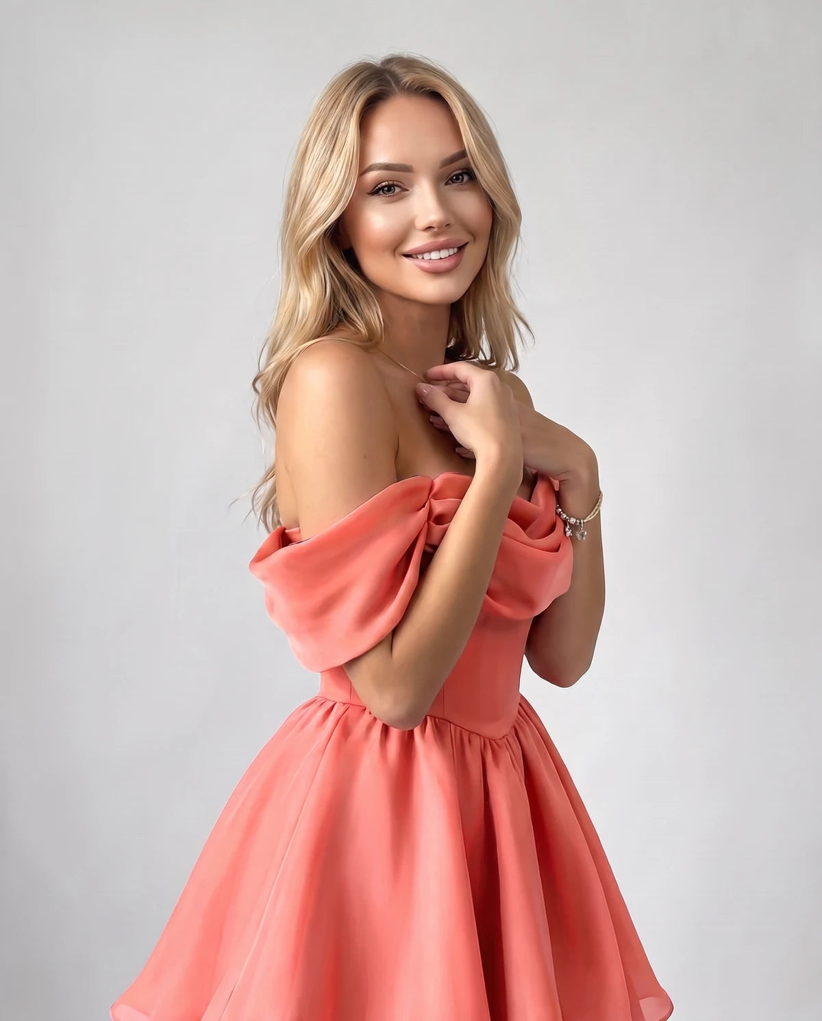 Anthea Mini Dress — Coral | SKU: SD-51983-coral-2,SD-51983-coral-4,SD-51983-coral-6,SD-51983-coral-8,SD-51983-coral-10,SD-51983-coral-12,SD-51983-coral-14,SD-51983-coral-16,SD-51983-coral-16W,SD-51983-coral-18 W,SD-51983-coral-20W,SD-51983-coral-22W,SD-51983-coral-24W,SD-51983-coral-26W,SD-51983-coral-28W,SD-51983-coral-Custom size