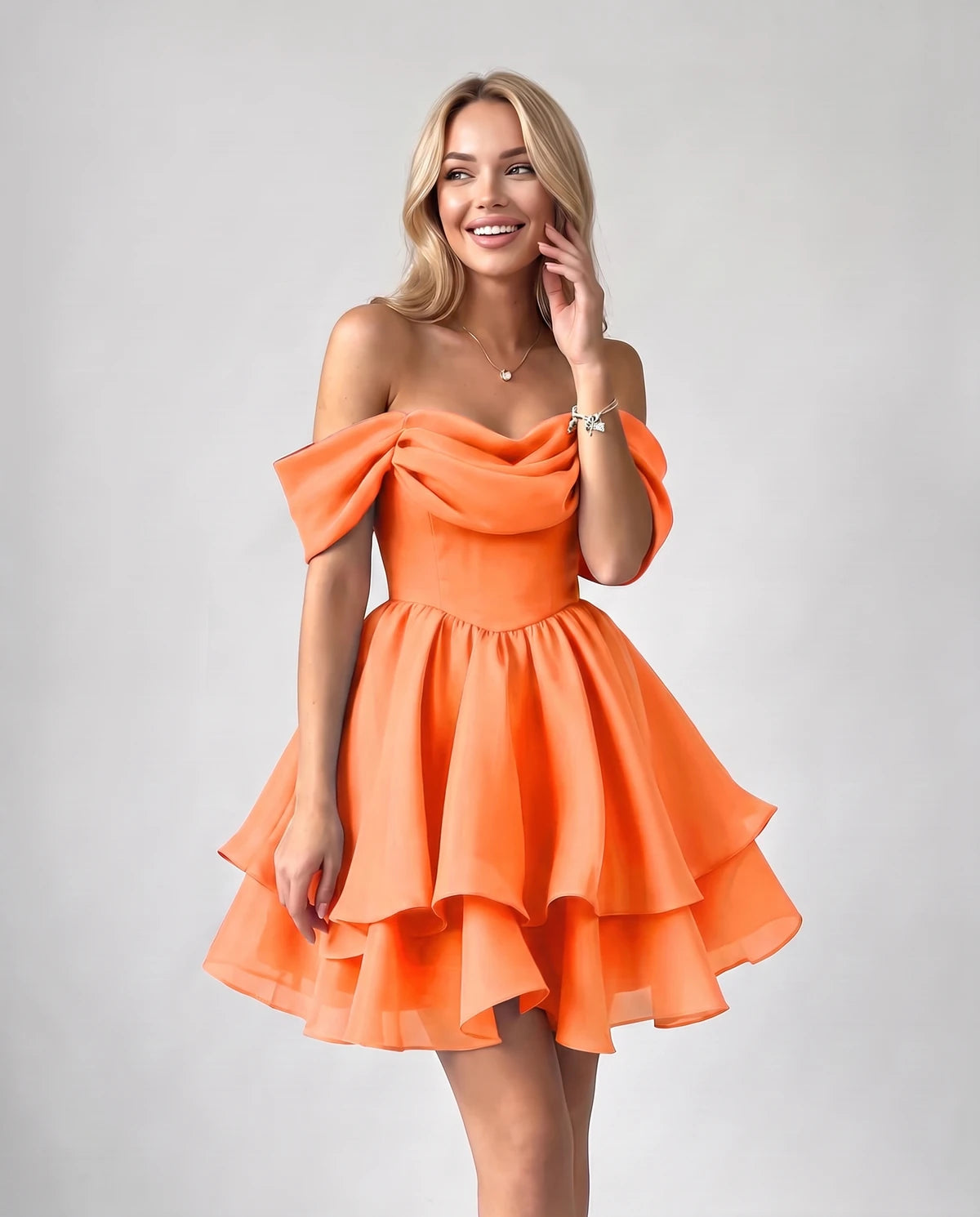 Anthea Mini Dress — Orange | SKU: SD-51983-orange-2,SD-51983-orange-4,SD-51983-orange-6,SD-51983-orange-8,SD-51983-orange-10,SD-51983-orange-12,SD-51983-orange-14,SD-51983-orange-16,SD-51983-orange-16W,SD-51983-orange-18 W,SD-51983-orange-20W,SD-51983-orange-22W,SD-51983-orange-24W,SD-51983-orange-26W,SD-51983-orange-28W,SD-51983-orange-Custom size
