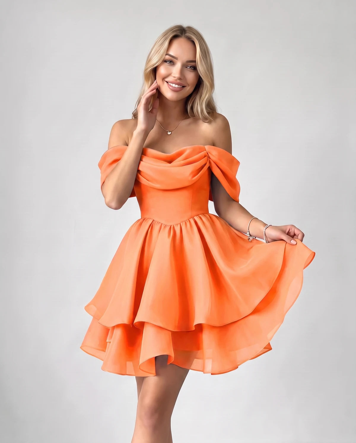 Anthea Mini Dress — Orange | SKU: SD-51983-orange-2,SD-51983-orange-4,SD-51983-orange-6,SD-51983-orange-8,SD-51983-orange-10,SD-51983-orange-12,SD-51983-orange-14,SD-51983-orange-16,SD-51983-orange-16W,SD-51983-orange-18 W,SD-51983-orange-20W,SD-51983-orange-22W,SD-51983-orange-24W,SD-51983-orange-26W,SD-51983-orange-28W,SD-51983-orange-Custom size