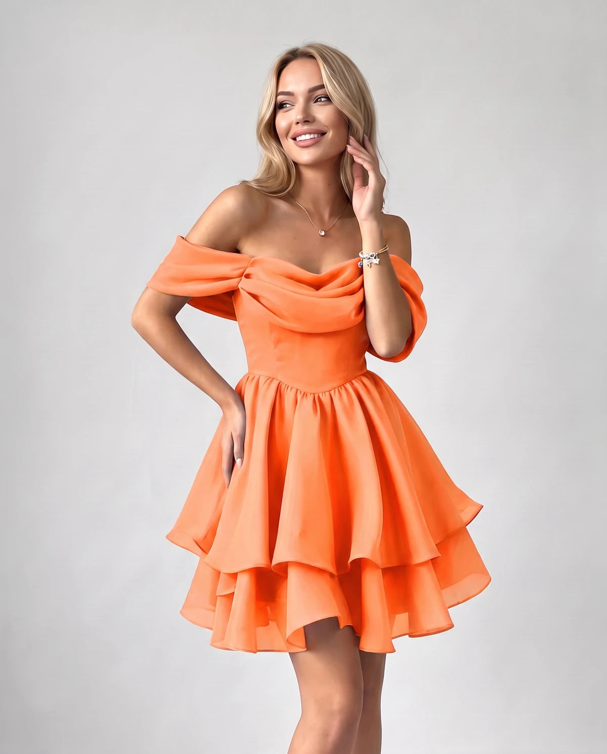 Anthea Mini Dress — Orange | SKU: SD-51983-orange-2,SD-51983-orange-4,SD-51983-orange-6,SD-51983-orange-8,SD-51983-orange-10,SD-51983-orange-12,SD-51983-orange-14,SD-51983-orange-16,SD-51983-orange-16W,SD-51983-orange-18 W,SD-51983-orange-20W,SD-51983-orange-22W,SD-51983-orange-24W,SD-51983-orange-26W,SD-51983-orange-28W,SD-51983-orange-Custom size