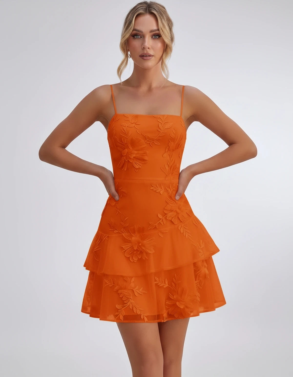 Ashelia Mini Dress — Orange | SKU: SD-48439-orange-2,SD-48439-orange-4,SD-48439-orange-6,SD-48439-orange-8,SD-48439-orange-10,SD-48439-orange-12,SD-48439-orange-14,SD-48439-orange-16,SD-48439-orange-16W,SD-48439-orange-18W,SD-48439-orange-20W,SD-48439-orange-22W,SD-48439-orange-24W,SD-48439-orange-26W,SD-48439-orange-28W