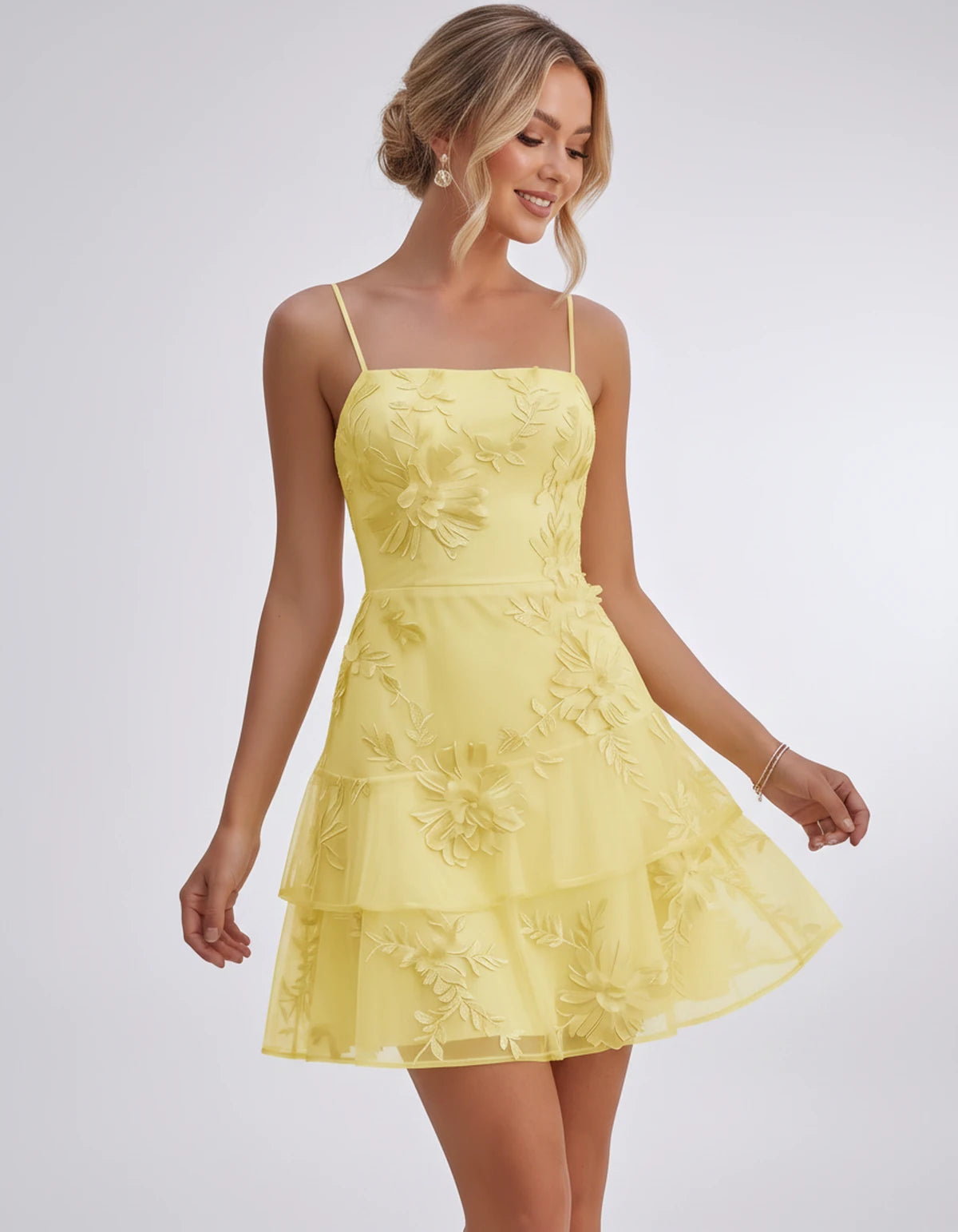 Ashelia Mini Dress — Yellow | SKU: SD-48439-yellow-2,SD-48439-yellow-4,SD-48439-yellow-6,SD-48439-yellow-8,SD-48439-yellow-10,SD-48439-yellow-12,SD-48439-yellow-14,SD-48439-yellow-16,SD-48439-yellow-16W,SD-48439-yellow-18W,SD-48439-yellow-20W,SD-48439-yellow-22W,SD-48439-yellow-24W,SD-48439-yellow-26W,SD-48439-yellow-28W