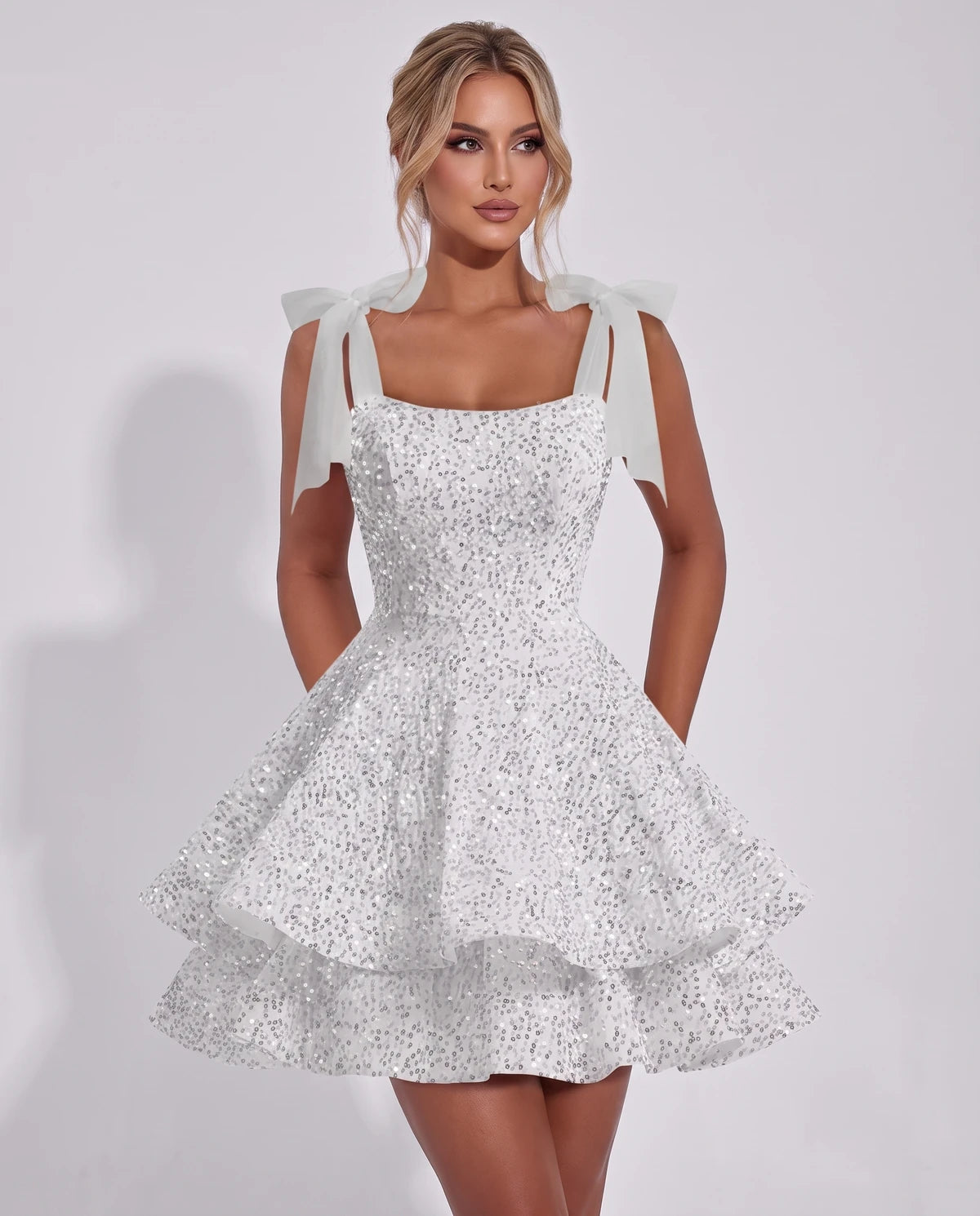 Astoria Mini Dress — Silver | SKU: SD-69926-silver-2,SD-69926-silver-4,SD-69926-silver-6,SD-69926-silver-8,SD-69926-silver-10,SD-69926-silver-12,SD-69926-silver-14,SD-69926-silver-16,SD-69926-silver-16W,SD-69926-silver-18W,SD-69926-silver-20W,SD-69926-silver-22W