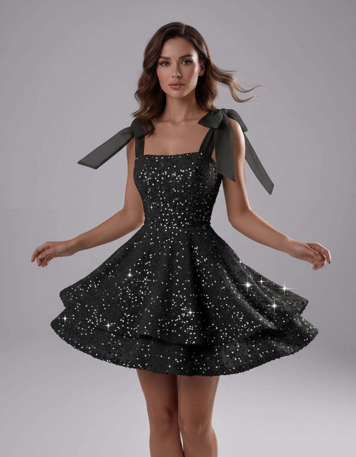Auriane Mini Dress — Black | SKU: SD-54780-black-2,SD-54780-black-4,SD-54780-black-6,SD-54780-black-8,SD-54780-black-10,SD-54780-black-12,SD-54780-black-14,SD-54780-black-16,SD-54780-black-16W,SD-54780-black-18W,SD-54780-black-20W,SD-54780-black-22W