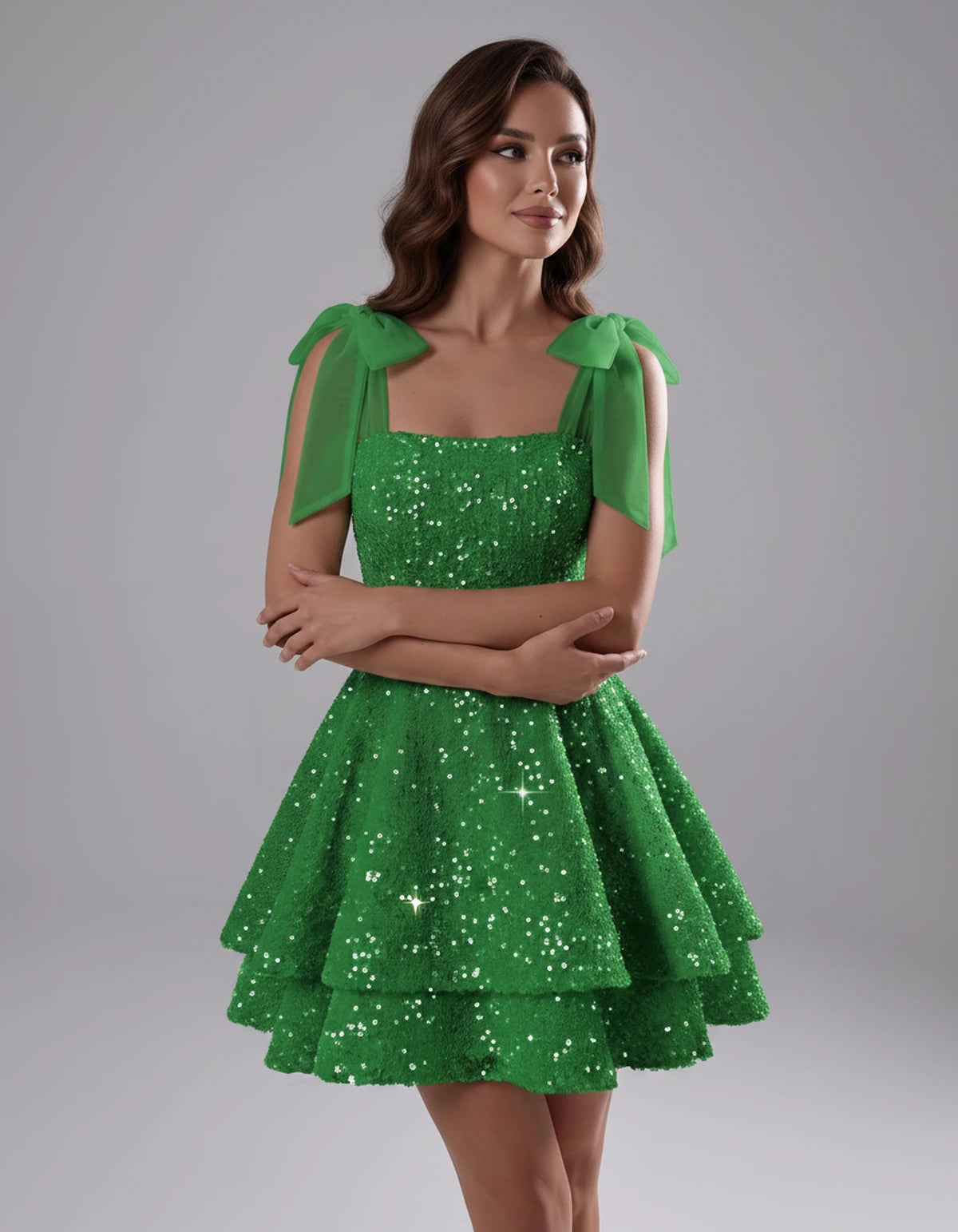 Auriane Mini Dress — Green | SKU: SD-54780-green-2,SD-54780-green-4,SD-54780-green-6,SD-54780-green-8,SD-54780-green-10,SD-54780-green-12,SD-54780-green-14,SD-54780-green-16,SD-54780-green-16W,SD-54780-green-18W,SD-54780-green-20W,SD-54780-green-22W
