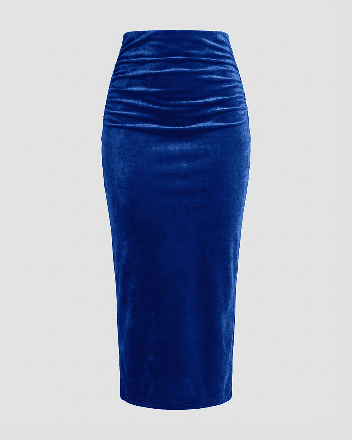 Azure Midi Skirt by SLIMONA - High-waisted velvet pencil skirt in deep blue with elegant back slit.