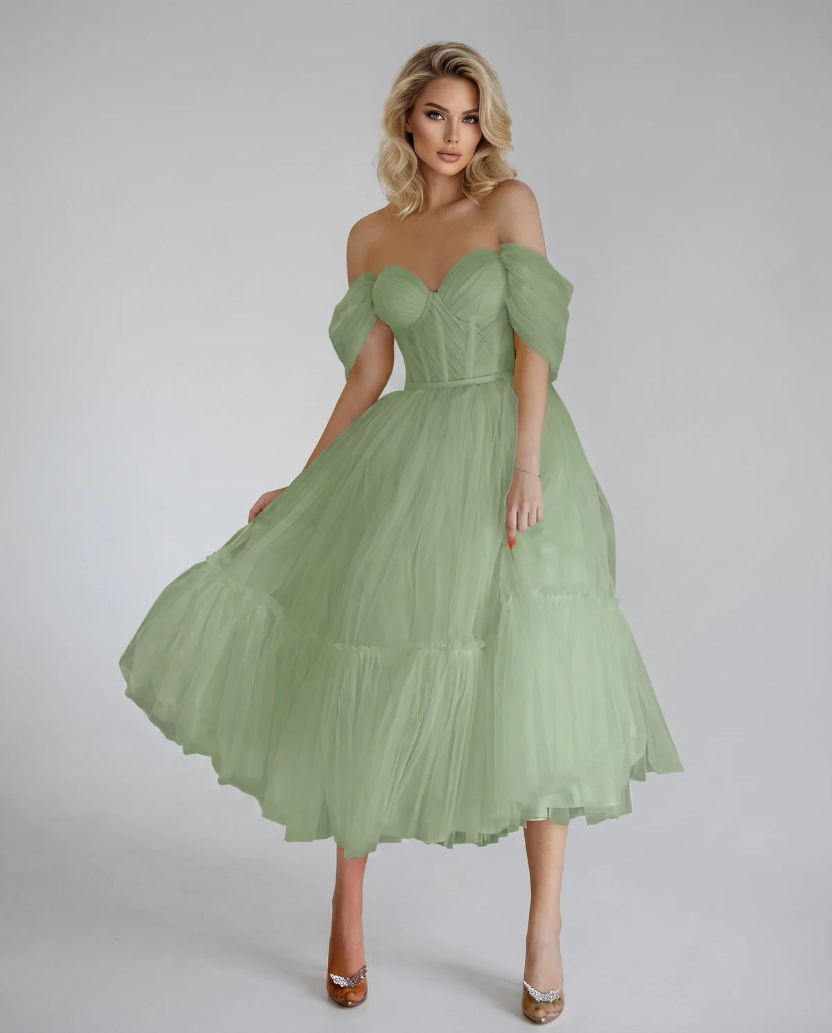 Azurine Midi Dresses — A Sage Green