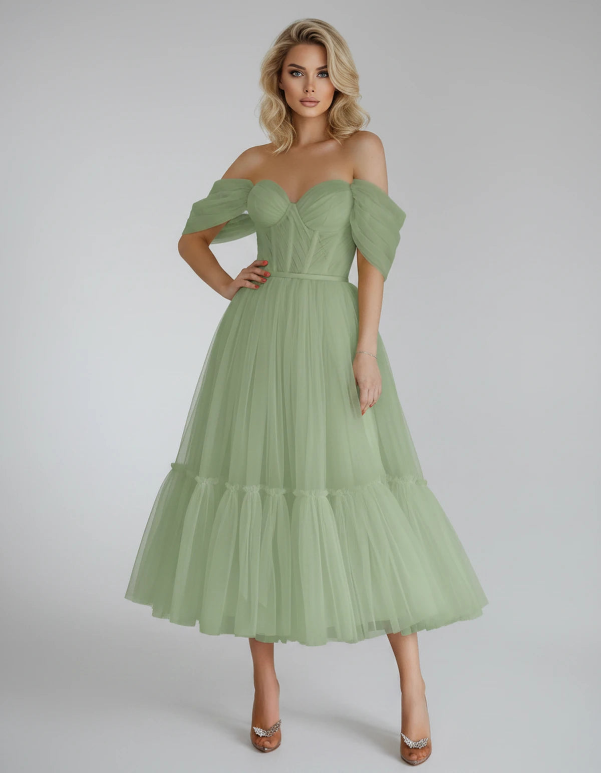 Azurine Midi Dresses — A Sage Green | SKU: SD-99025-asagegreen-2,SD-99025-asagegreen-4,SD-99025-asagegreen-6,SD-99025-asagegreen-8,SD-99025-asagegreen-10,SD-99025-asagegreen-12,SD-99025-asagegreen-14,SD-99025-asagegreen-16,SD-99025-asagegreen-16W,SD-99025-asagegreen-18W,SD-99025-asagegreen-20W,SD-99025-asagegreen-22W