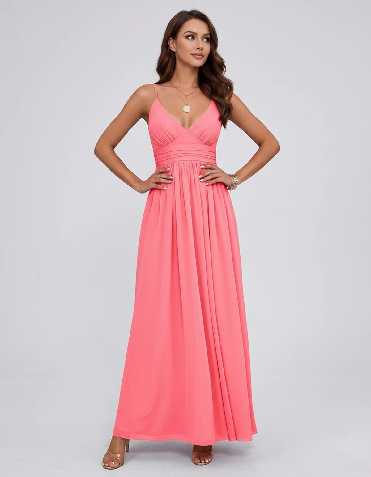 Belisse Maxi Dress — Coral | SKU: SD-82788-coral-2,SD-82788-coral-4,SD-82788-coral-6,SD-82788-coral-8,SD-82788-coral-10,SD-82788-coral-12,SD-82788-coral-14,SD-82788-coral-16,SD-82788-coral-16W,SD-82788-coral-18W,SD-82788-coral-20W,SD-82788-coral-22W