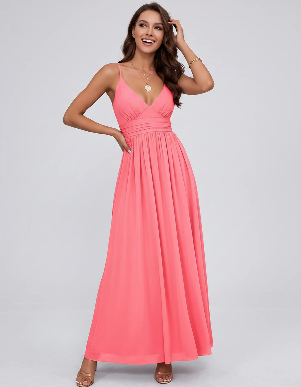 Belisse Maxi Dress — Coral | SKU: SD-82788-coral-2,SD-82788-coral-4,SD-82788-coral-6,SD-82788-coral-8,SD-82788-coral-10,SD-82788-coral-12,SD-82788-coral-14,SD-82788-coral-16,SD-82788-coral-16W,SD-82788-coral-18W,SD-82788-coral-20W,SD-82788-coral-22W