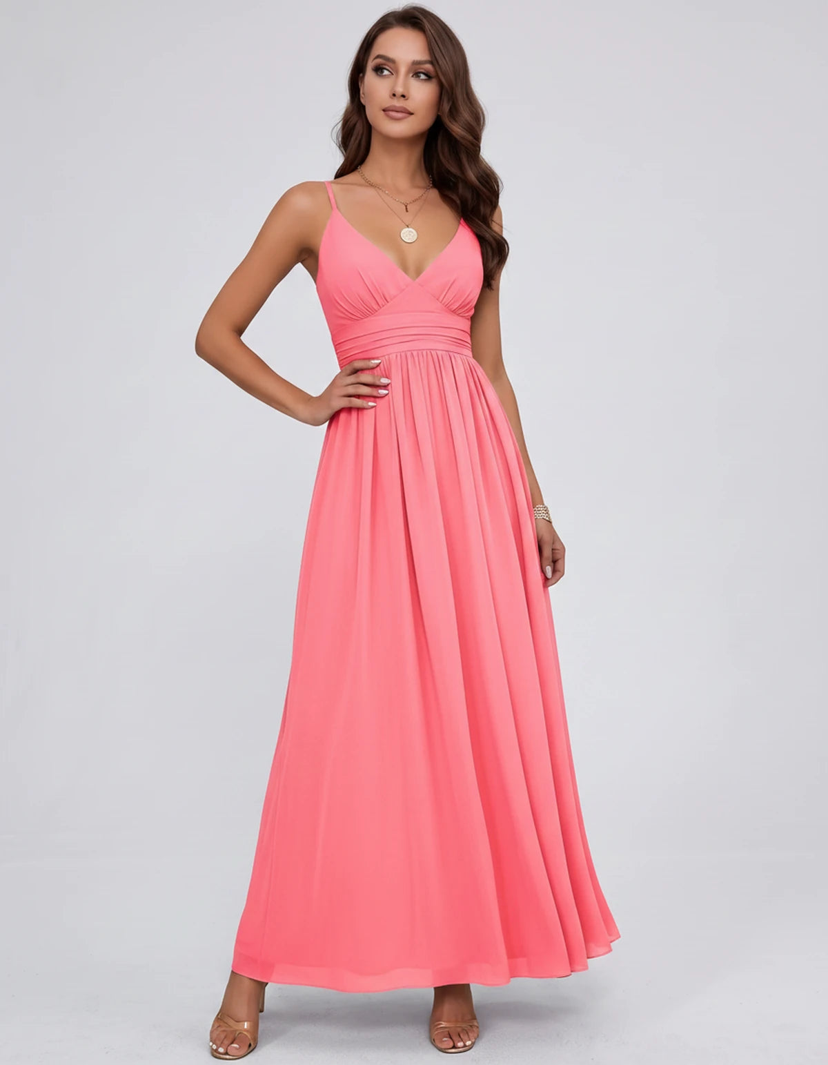 Belisse Maxi Dress — Coral | SKU: SD-82788-coral-2,SD-82788-coral-4,SD-82788-coral-6,SD-82788-coral-8,SD-82788-coral-10,SD-82788-coral-12,SD-82788-coral-14,SD-82788-coral-16,SD-82788-coral-16W,SD-82788-coral-18W,SD-82788-coral-20W,SD-82788-coral-22W