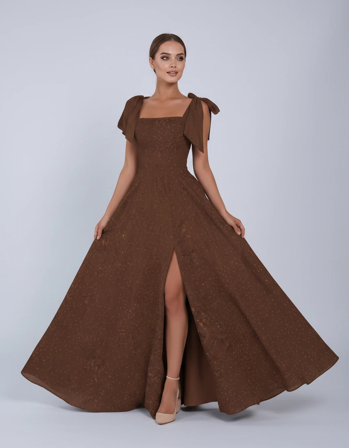 Bellamy Maxi Dress — Brown | SKU: SD-00075-brown-2,SD-00075-brown-4,SD-00075-brown-6,SD-00075-brown-8,SD-00075-brown-10,SD-00075-brown-12,SD-00075-brown-14,SD-00075-brown-16,SD-00075-brown-16W,SD-00075-brown-18W,SD-00075-brown-20W,SD-00075-brown-22W