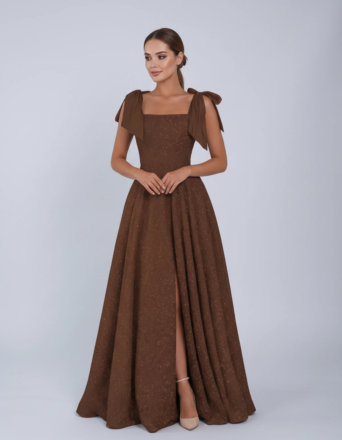 Bellamy Maxi Dress — Brown | SKU: SD-00075-brown-2,SD-00075-brown-4,SD-00075-brown-6,SD-00075-brown-8,SD-00075-brown-10,SD-00075-brown-12,SD-00075-brown-14,SD-00075-brown-16,SD-00075-brown-16W,SD-00075-brown-18W,SD-00075-brown-20W,SD-00075-brown-22W