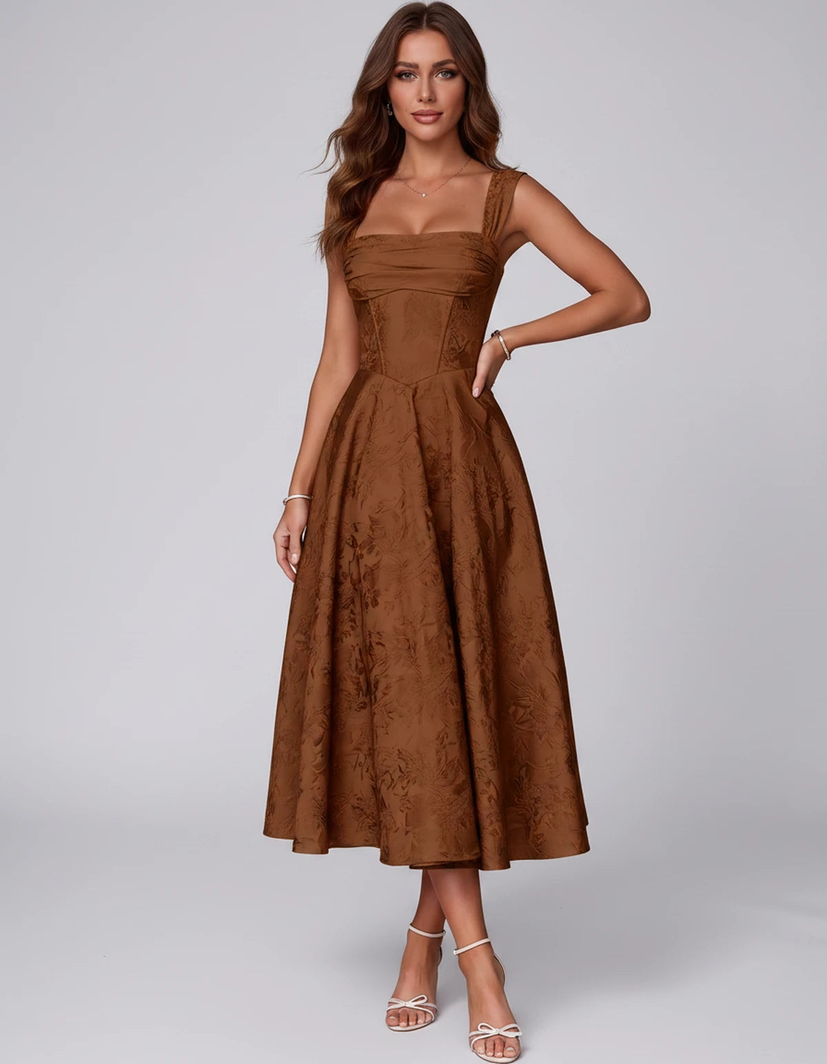 Bellerose Midi Dresses — Burnt Orange | SKU: SD-42237-burntorange-2,SD-42237-burntorange-4,SD-42237-burntorange-6,SD-42237-burntorange-8,SD-42237-burntorange-10,SD-42237-burntorange-12,SD-42237-burntorange-14,SD-42237-burntorange-16,SD-42237-burntorange-16W,SD-42237-burntorange-18W,SD-42237-burntorange-20W,SD-42237-burntorange-22W