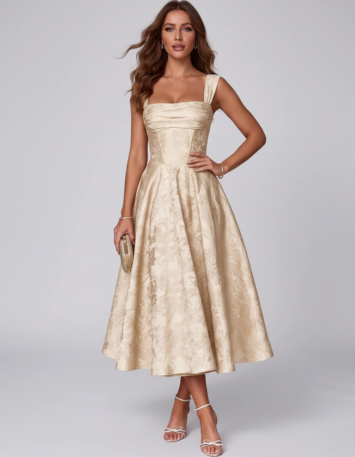 Bellerose Midi Dresses — Champagne | SKU: SD-42237-champagne-2,SD-42237-champagne-4,SD-42237-champagne-6,SD-42237-champagne-8,SD-42237-champagne-10,SD-42237-champagne-12,SD-42237-champagne-14,SD-42237-champagne-16,SD-42237-champagne-16W,SD-42237-champagne-18W,SD-42237-champagne-20W,SD-42237-champagne-22W