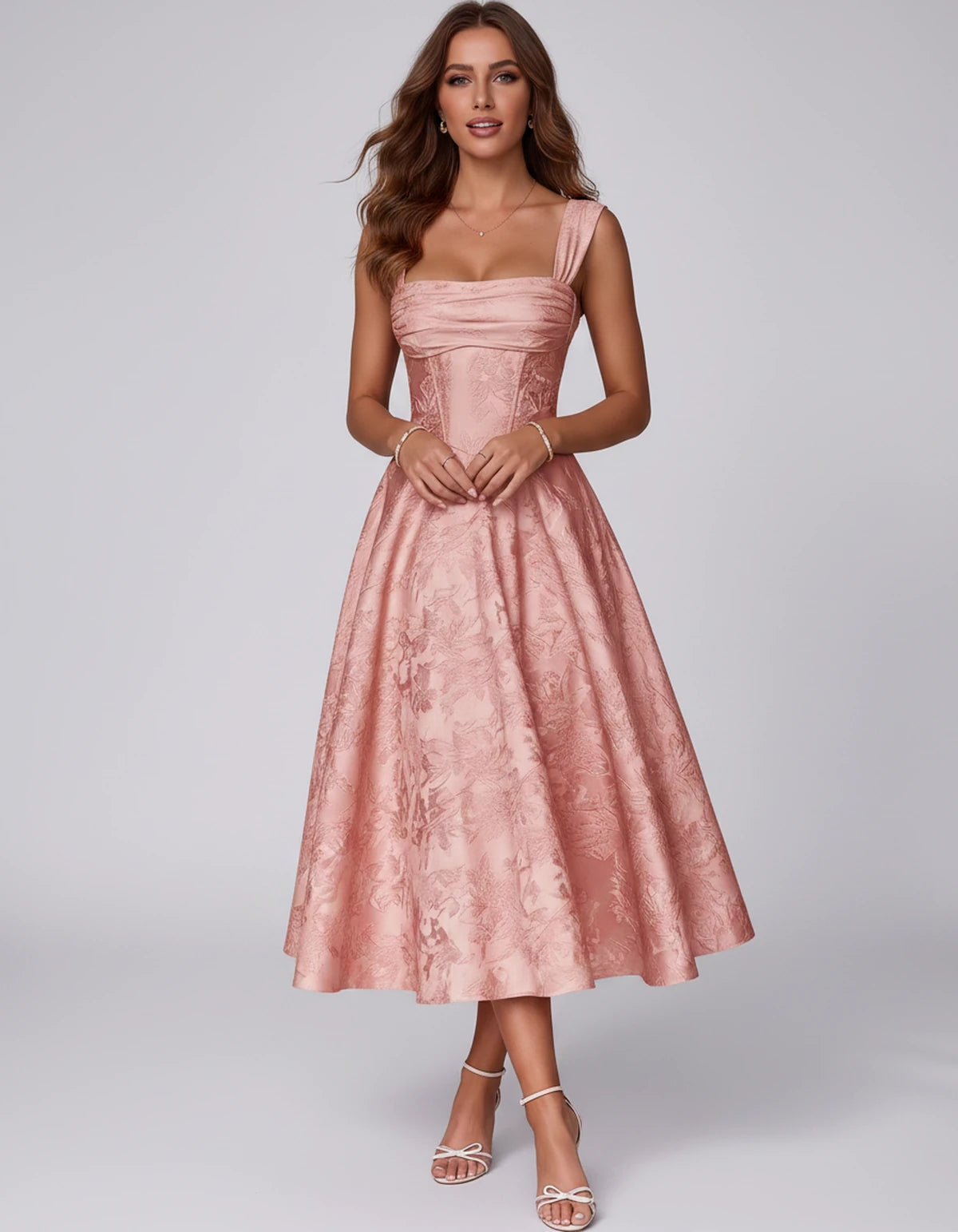 Bellerose Midi Dresses — Coral | SKU: SD-42237-coral-2,SD-42237-coral-4,SD-42237-coral-6,SD-42237-coral-8,SD-42237-coral-10,SD-42237-coral-12,SD-42237-coral-14,SD-42237-coral-16,SD-42237-coral-16W,SD-42237-coral-18W,SD-42237-coral-20W,SD-42237-coral-22W