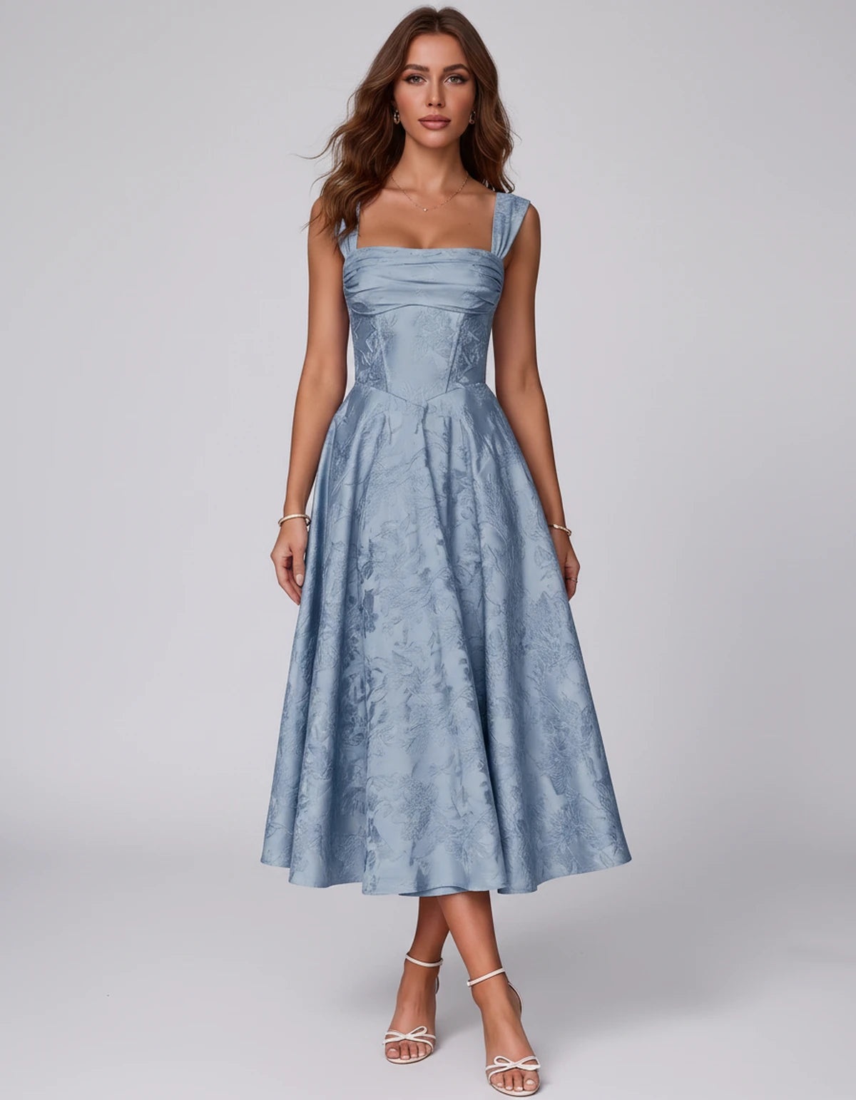 Bellerose Midi Dresses — Dusty Blue | SKU: SD-42237-dustyblue-2,SD-42237-dustyblue-4,SD-42237-dustyblue-6,SD-42237-dustyblue-8,SD-42237-dustyblue-10,SD-42237-dustyblue-12,SD-42237-dustyblue-14,SD-42237-dustyblue-16,SD-42237-dustyblue-16W,SD-42237-dustyblue-18W,SD-42237-dustyblue-20W,SD-42237-dustyblue-22W