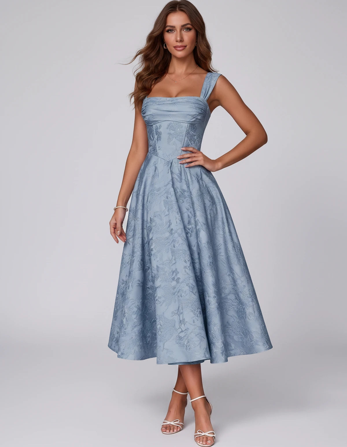 Bellerose Midi Dresses — Dusty Blue | SKU: SD-42237-dustyblue-2,SD-42237-dustyblue-4,SD-42237-dustyblue-6,SD-42237-dustyblue-8,SD-42237-dustyblue-10,SD-42237-dustyblue-12,SD-42237-dustyblue-14,SD-42237-dustyblue-16,SD-42237-dustyblue-16W,SD-42237-dustyblue-18W,SD-42237-dustyblue-20W,SD-42237-dustyblue-22W