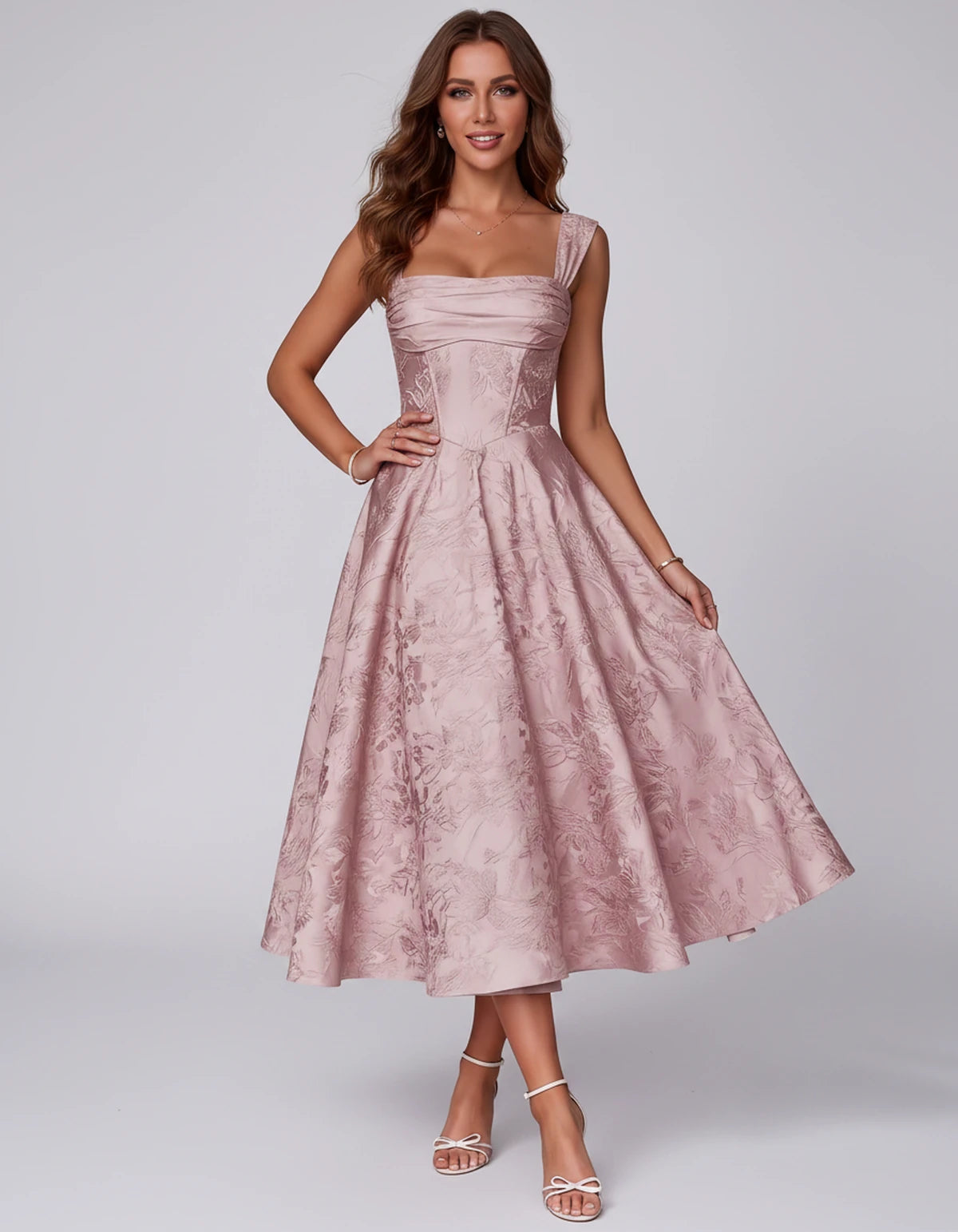 Bellerose Midi Dresses — Dusty Pink | SKU: SD-42237-dustypink-2,SD-42237-dustypink-4,SD-42237-dustypink-6,SD-42237-dustypink-8,SD-42237-dustypink-10,SD-42237-dustypink-12,SD-42237-dustypink-14,SD-42237-dustypink-16,SD-42237-dustypink-16W,SD-42237-dustypink-18W,SD-42237-dustypink-20W,SD-42237-dustypink-22W