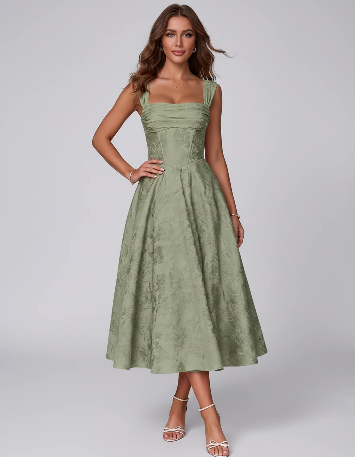Bellerose Midi Dresses — Dusty Sage | SKU: SD-42237-dustysage-2,SD-42237-dustysage-4,SD-42237-dustysage-6,SD-42237-dustysage-8,SD-42237-dustysage-10,SD-42237-dustysage-12,SD-42237-dustysage-14,SD-42237-dustysage-16,SD-42237-dustysage-16W,SD-42237-dustysage-18W,SD-42237-dustysage-20W,SD-42237-dustysage-22W