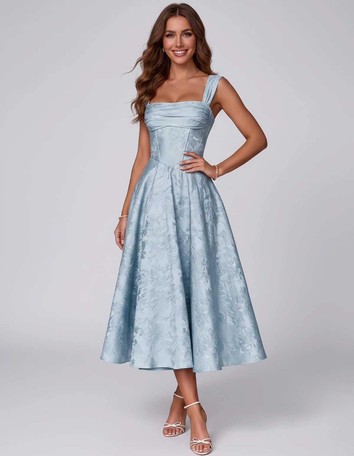 Bellerose Midi Dresses — Light Blue | SKU: SD-42237-lightblue-2,SD-42237-lightblue-4,SD-42237-lightblue-6,SD-42237-lightblue-8,SD-42237-lightblue-10,SD-42237-lightblue-12,SD-42237-lightblue-14,SD-42237-lightblue-16,SD-42237-lightblue-16W,SD-42237-lightblue-18W,SD-42237-lightblue-20W,SD-42237-lightblue-22W