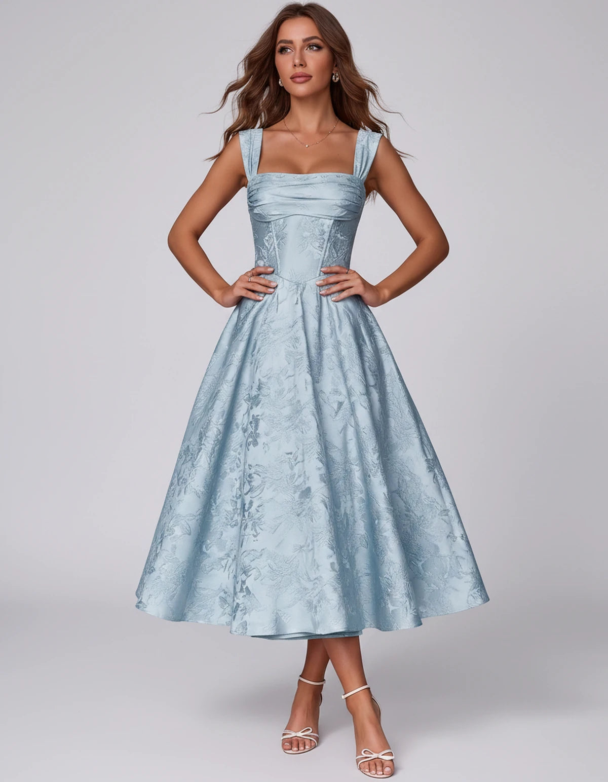 Bellerose Midi Dresses — Light Blue | SKU: SD-42237-lightblue-2,SD-42237-lightblue-4,SD-42237-lightblue-6,SD-42237-lightblue-8,SD-42237-lightblue-10,SD-42237-lightblue-12,SD-42237-lightblue-14,SD-42237-lightblue-16,SD-42237-lightblue-16W,SD-42237-lightblue-18W,SD-42237-lightblue-20W,SD-42237-lightblue-22W