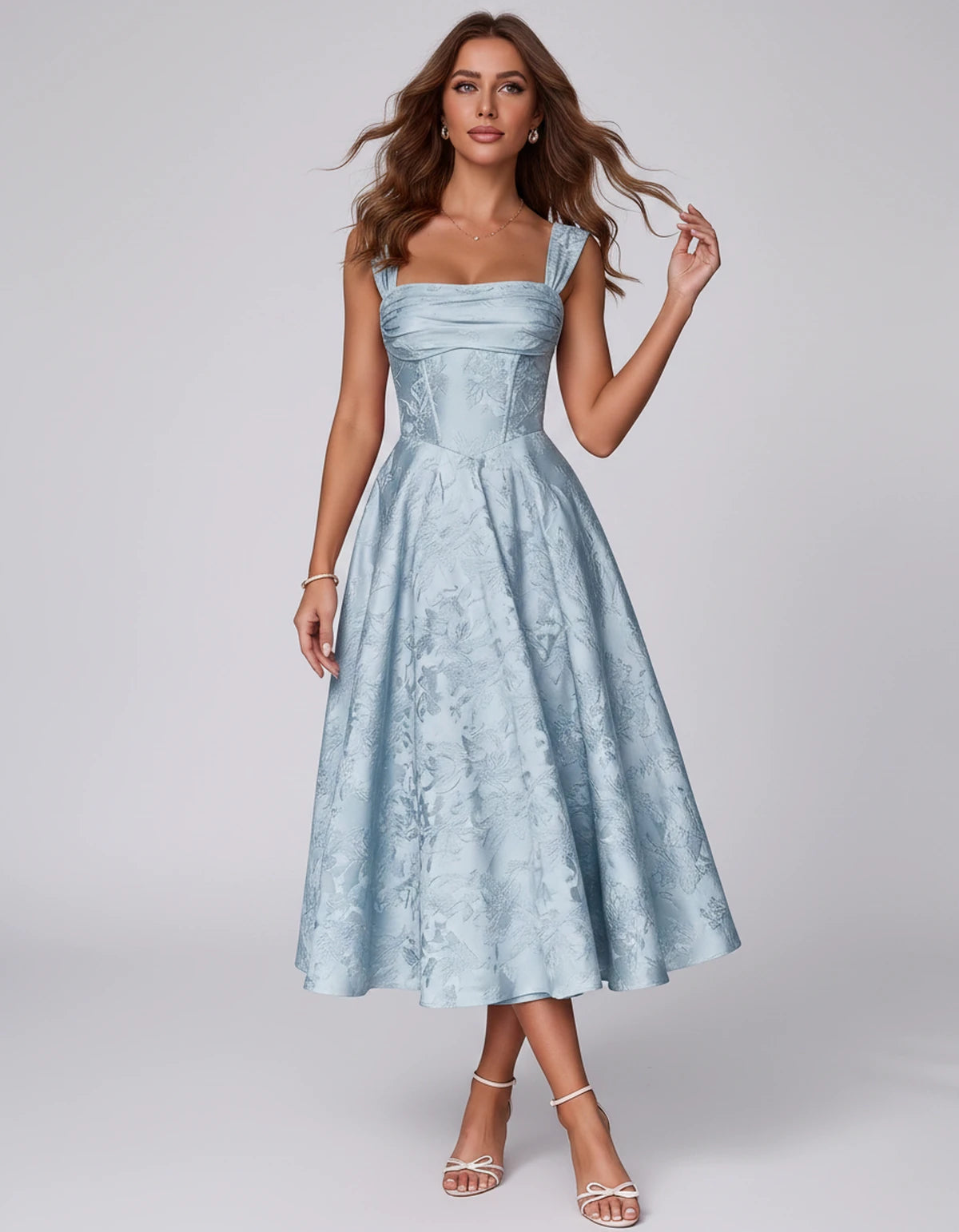 Bellerose Midi Dresses — Light Blue | SKU: SD-42237-lightblue-2,SD-42237-lightblue-4,SD-42237-lightblue-6,SD-42237-lightblue-8,SD-42237-lightblue-10,SD-42237-lightblue-12,SD-42237-lightblue-14,SD-42237-lightblue-16,SD-42237-lightblue-16W,SD-42237-lightblue-18W,SD-42237-lightblue-20W,SD-42237-lightblue-22W