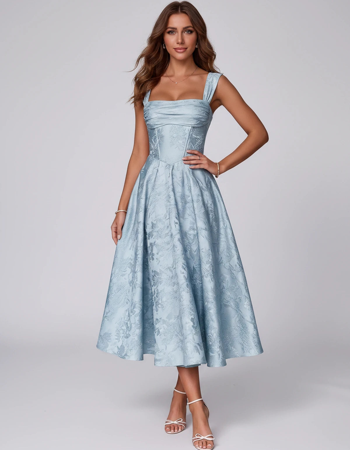Bellerose Midi Dresses — Light Blue | SKU: SD-42237-lightblue-2,SD-42237-lightblue-4,SD-42237-lightblue-6,SD-42237-lightblue-8,SD-42237-lightblue-10,SD-42237-lightblue-12,SD-42237-lightblue-14,SD-42237-lightblue-16,SD-42237-lightblue-16W,SD-42237-lightblue-18W,SD-42237-lightblue-20W,SD-42237-lightblue-22W