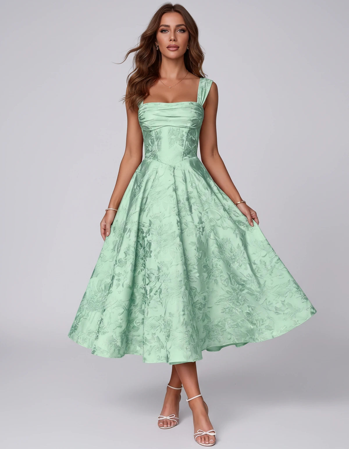 Bellerose Midi Dresses — Mint | SKU: SD-42237-mint-2,SD-42237-mint-4,SD-42237-mint-6,SD-42237-mint-8,SD-42237-mint-10,SD-42237-mint-12,SD-42237-mint-14,SD-42237-mint-16,SD-42237-mint-16W,SD-42237-mint-18W,SD-42237-mint-20W,SD-42237-mint-22W